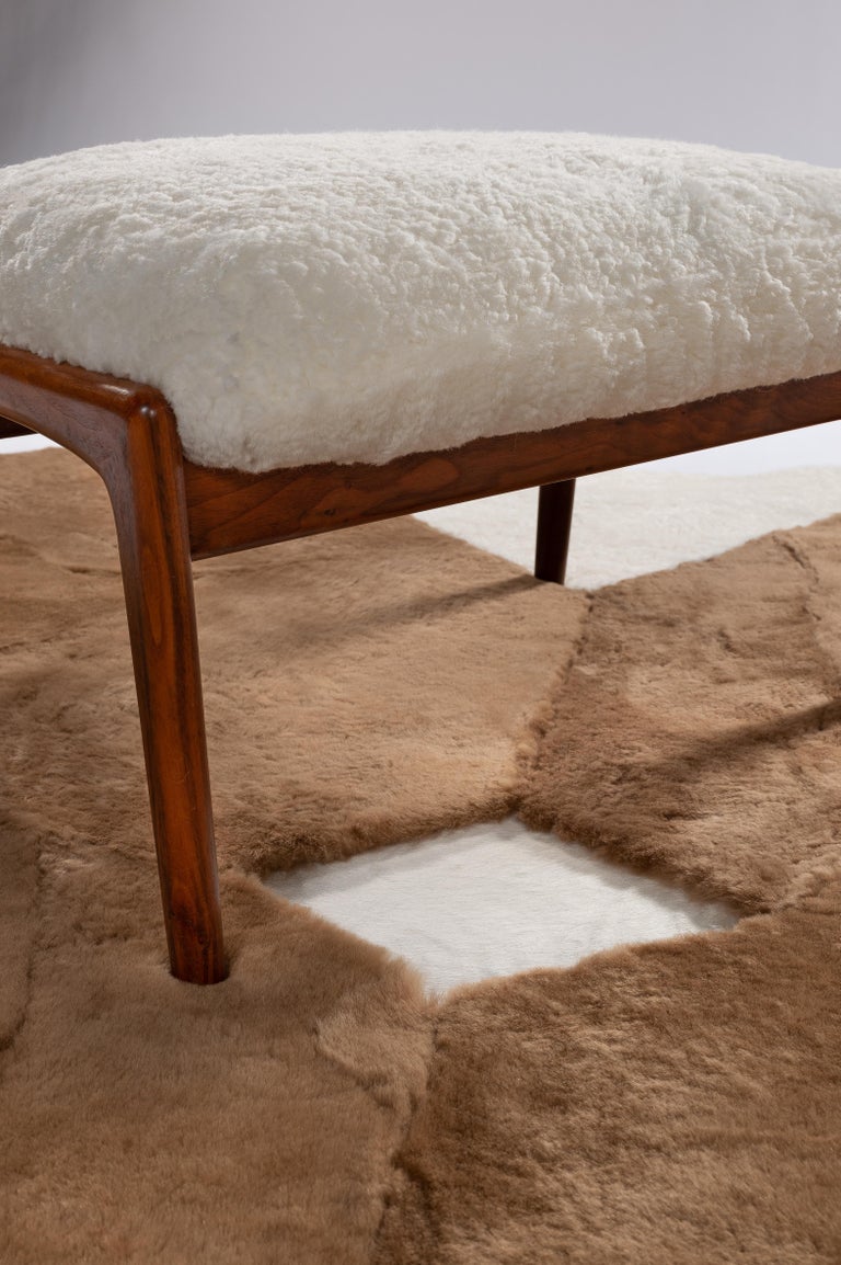 Brown adn White Shearling and Cowhide Rug ALMA Handmade in France