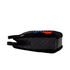 Shearling and quilted Chanel diamond stitch lambskin leather graffiti tote