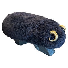 Shearling Buffalo Bench with Brass Horns in the Style of Haas Brothers