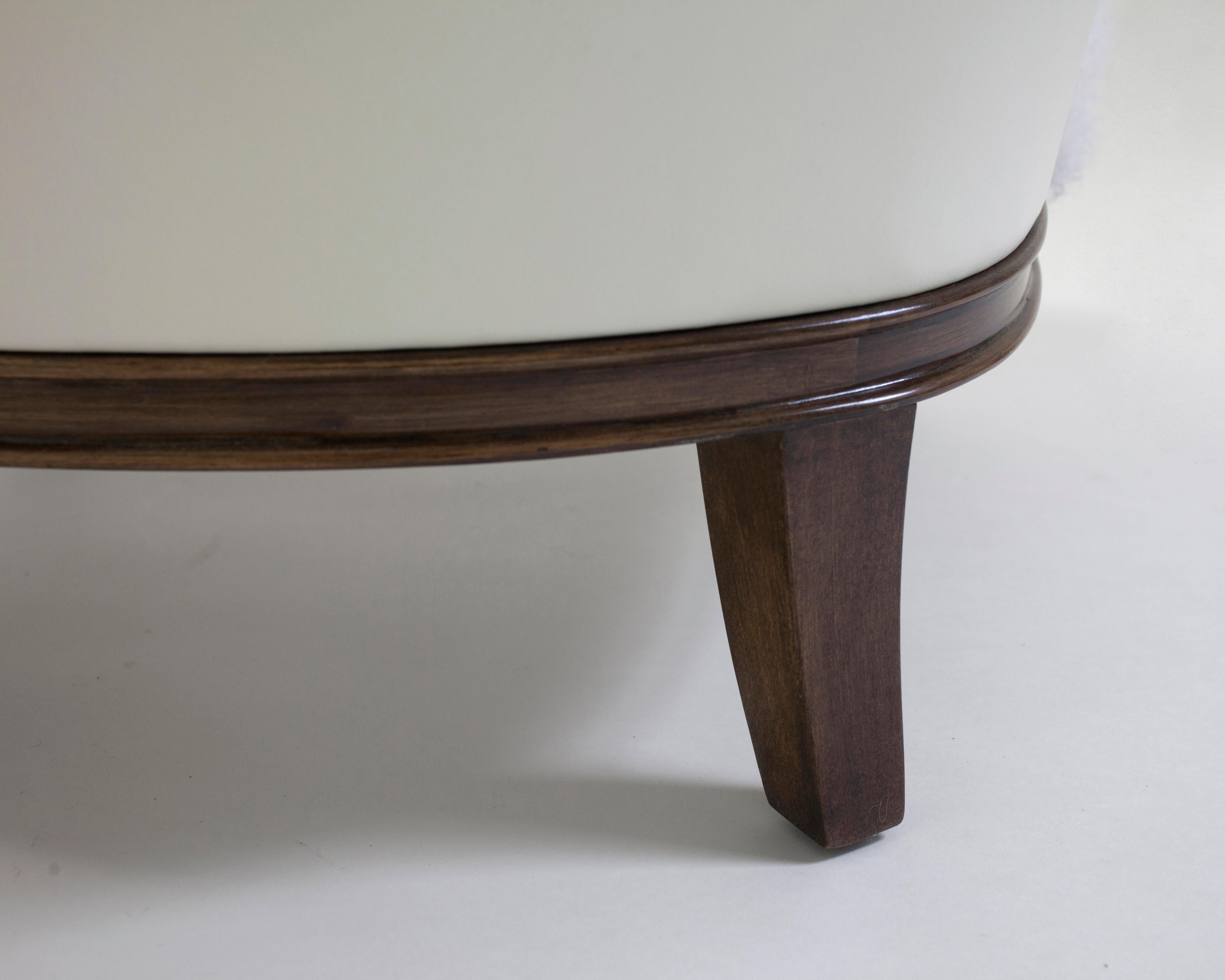 American Classical Shearling Covered Shaped Back Chair with Wood Base and Legs with Metal Cap Feet For Sale