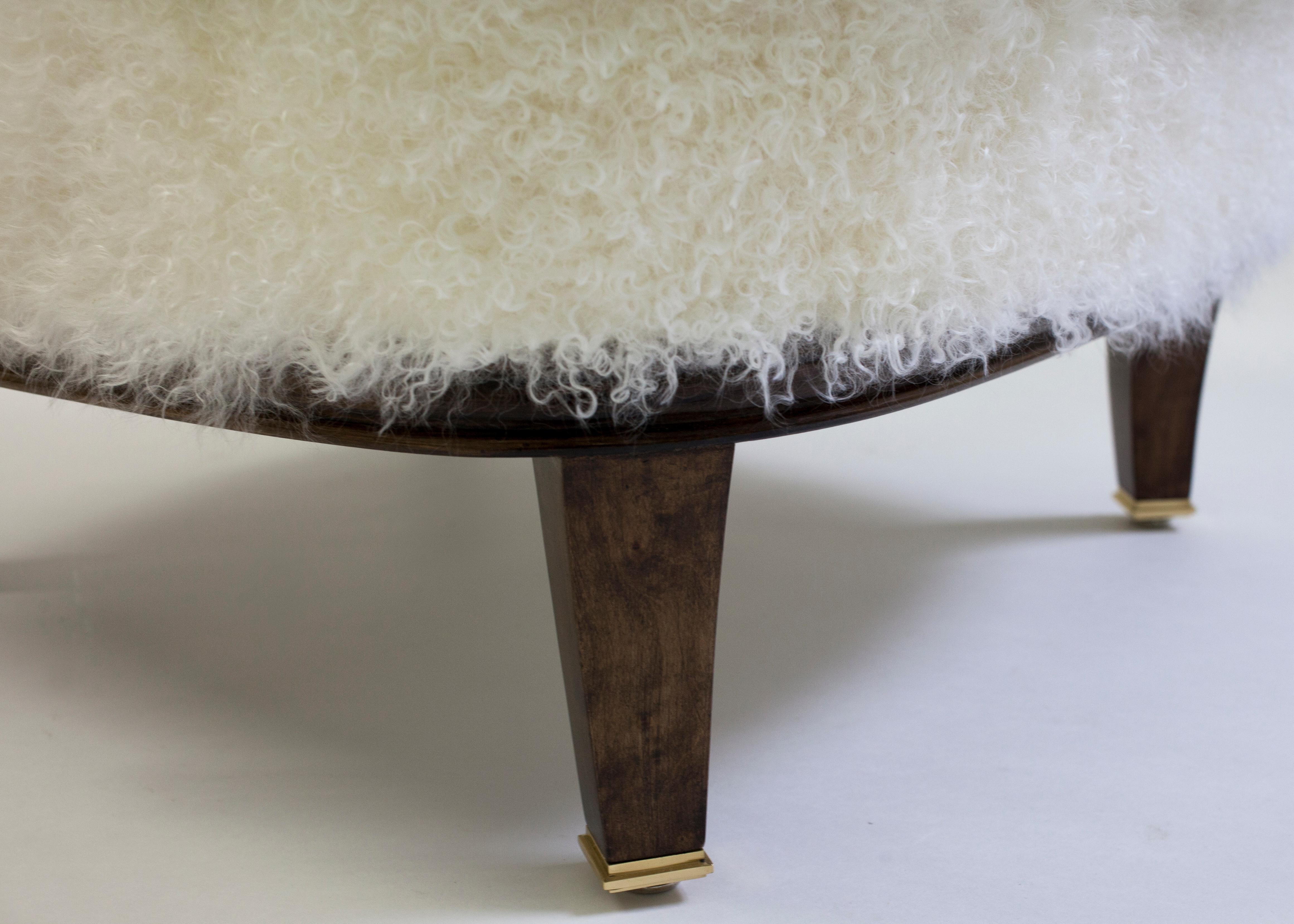 American Shearling Covered Shaped Back Chair with Wood Base and Legs with Metal Cap Feet  For Sale