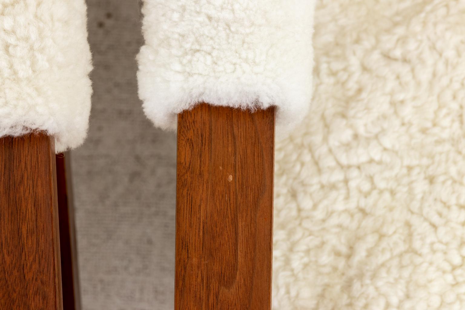 Wool Shearling Danish Modern Chairs 