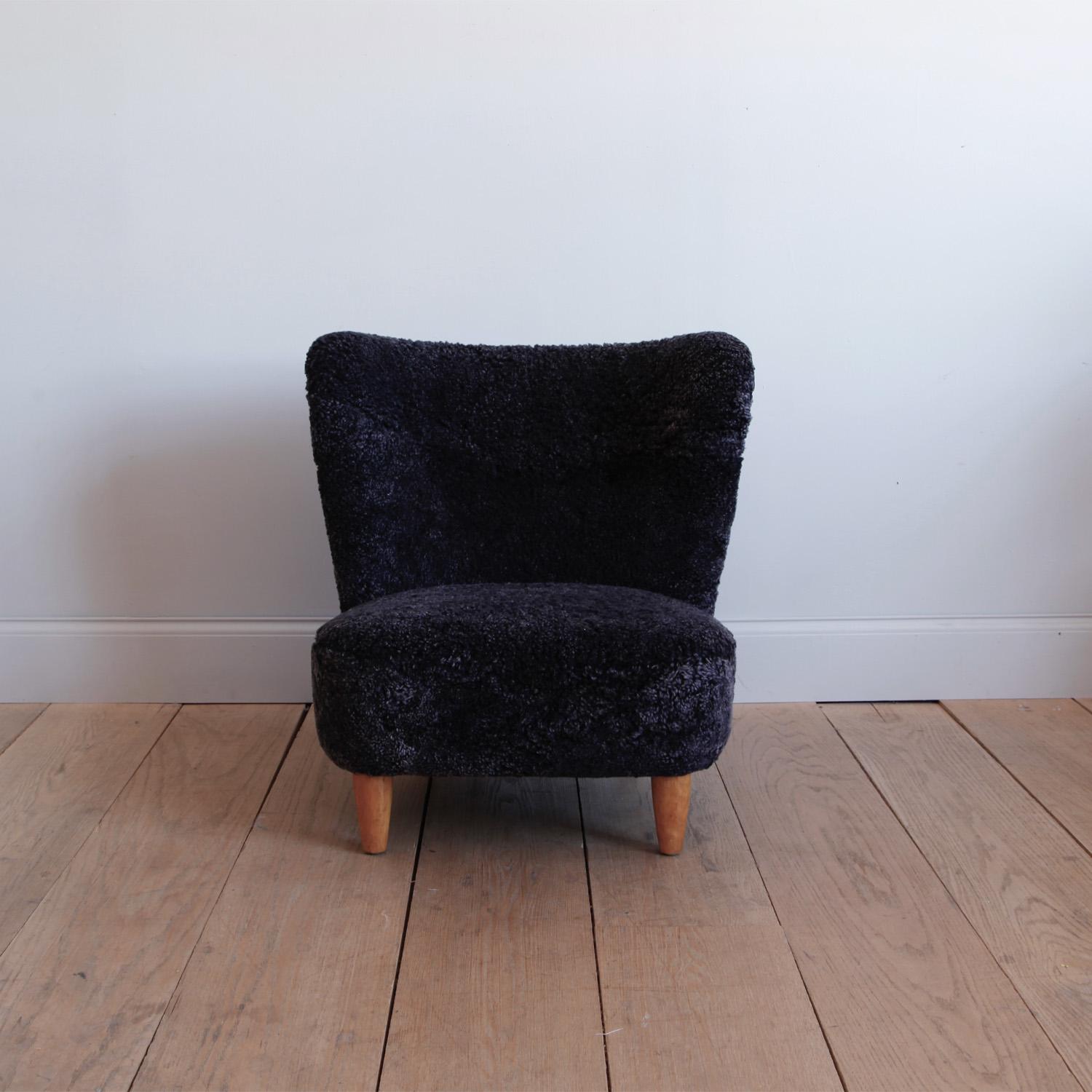Scandinavian Modern Shearling Lounge Chair by Gösta Jonsson