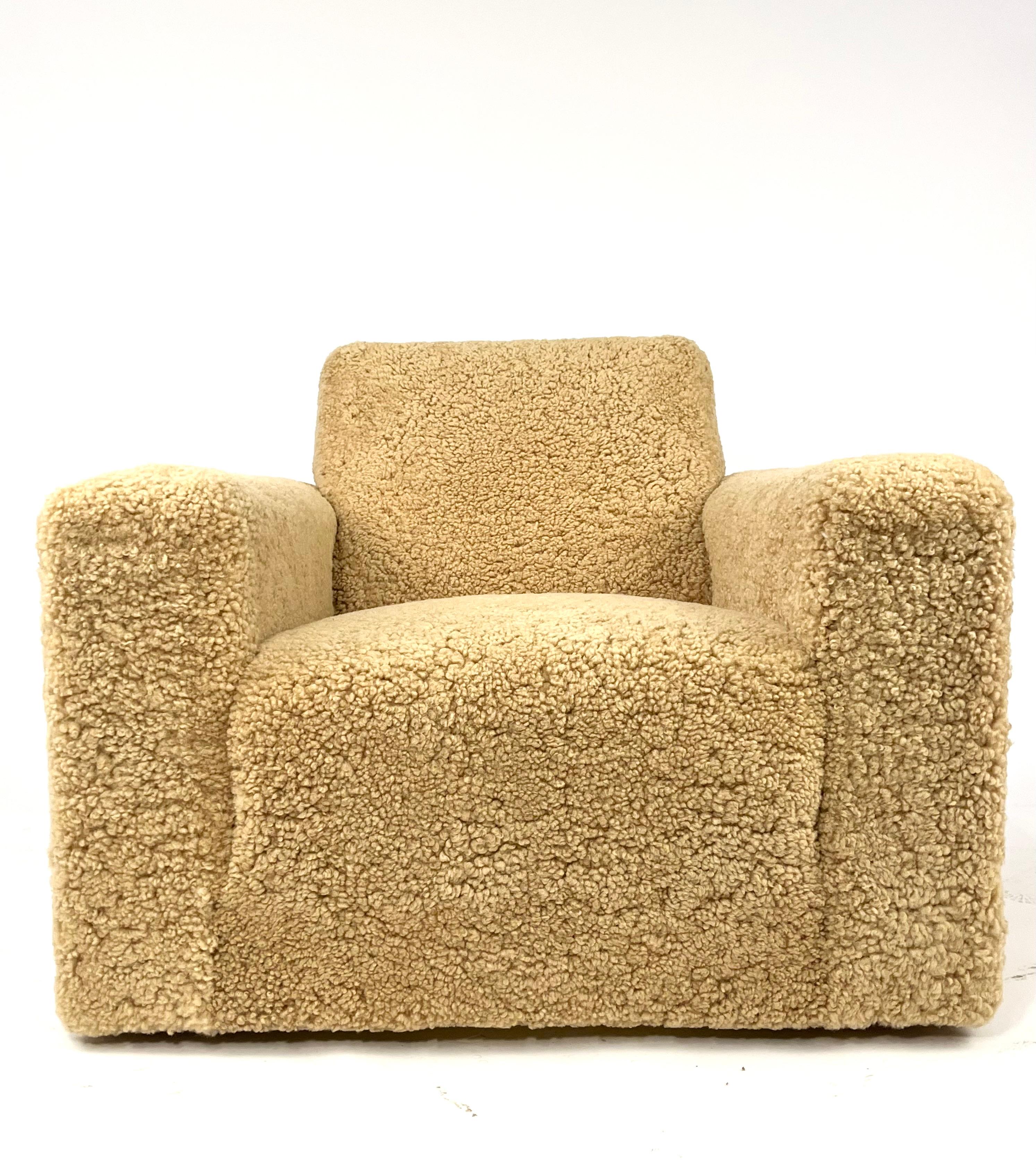 Wool Shearling lounge chair, Sweden. For Sale