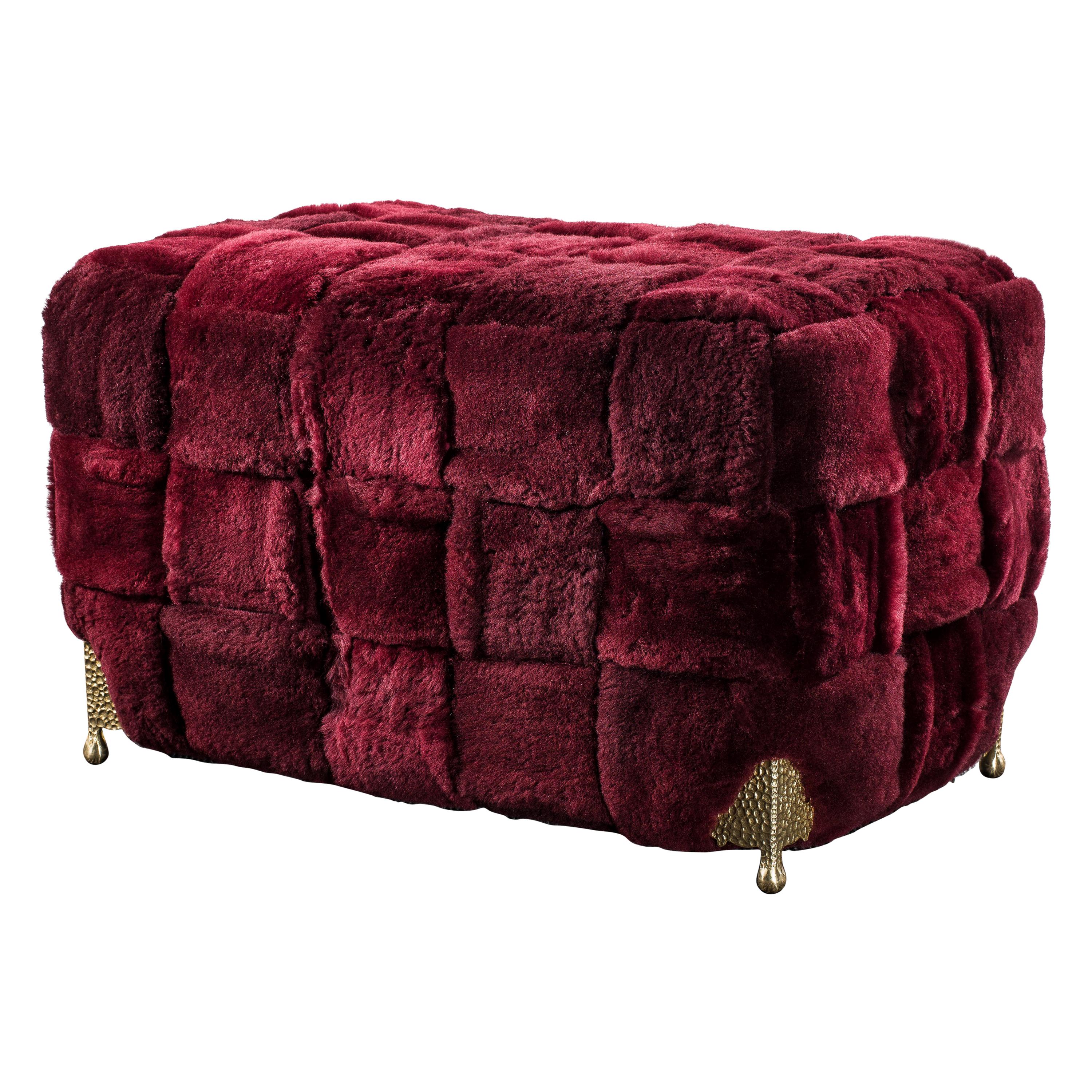 Shearling Ottoman with Brass Legs
