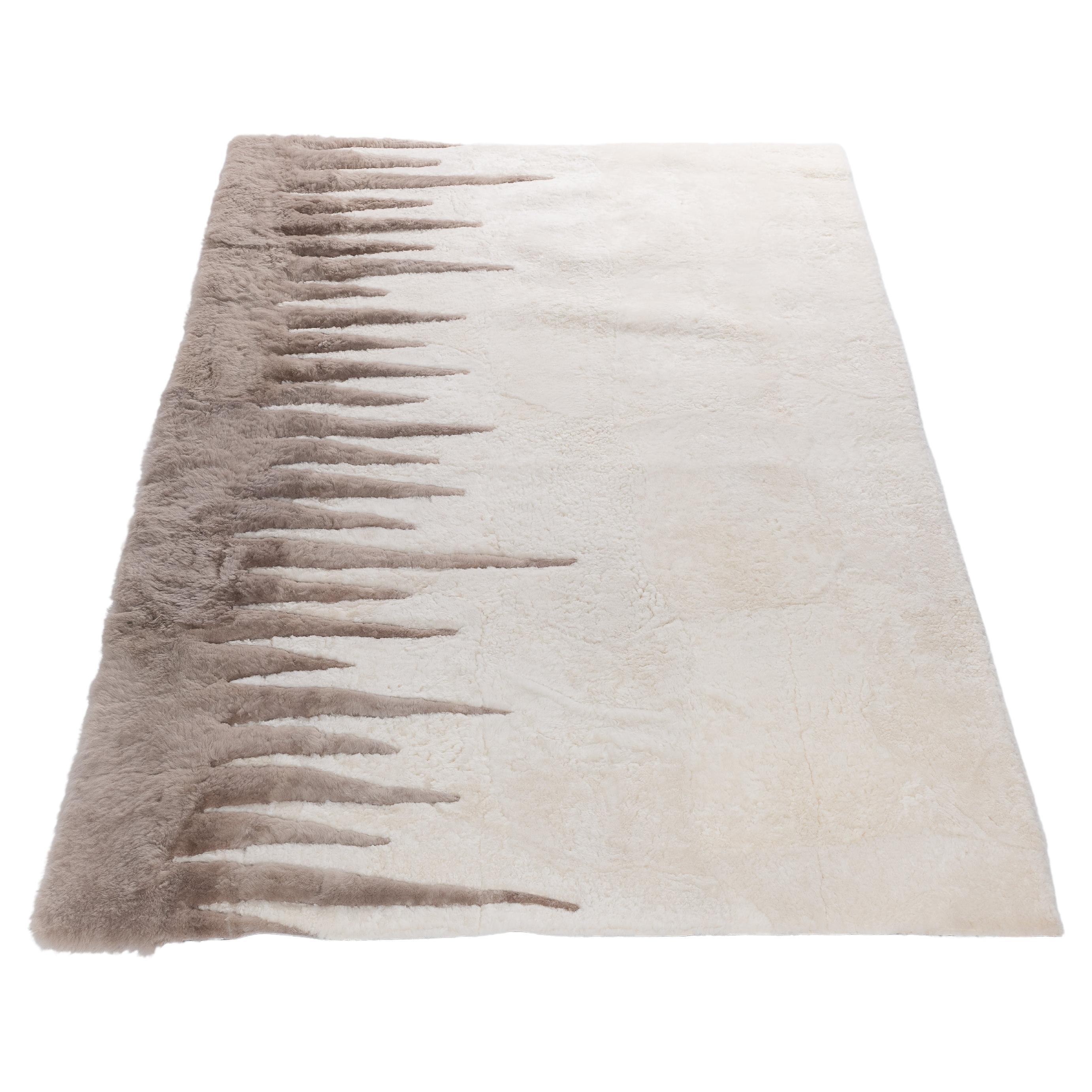 White and Beige Shearling Rug - ICICLE - Handmade in France For Sale