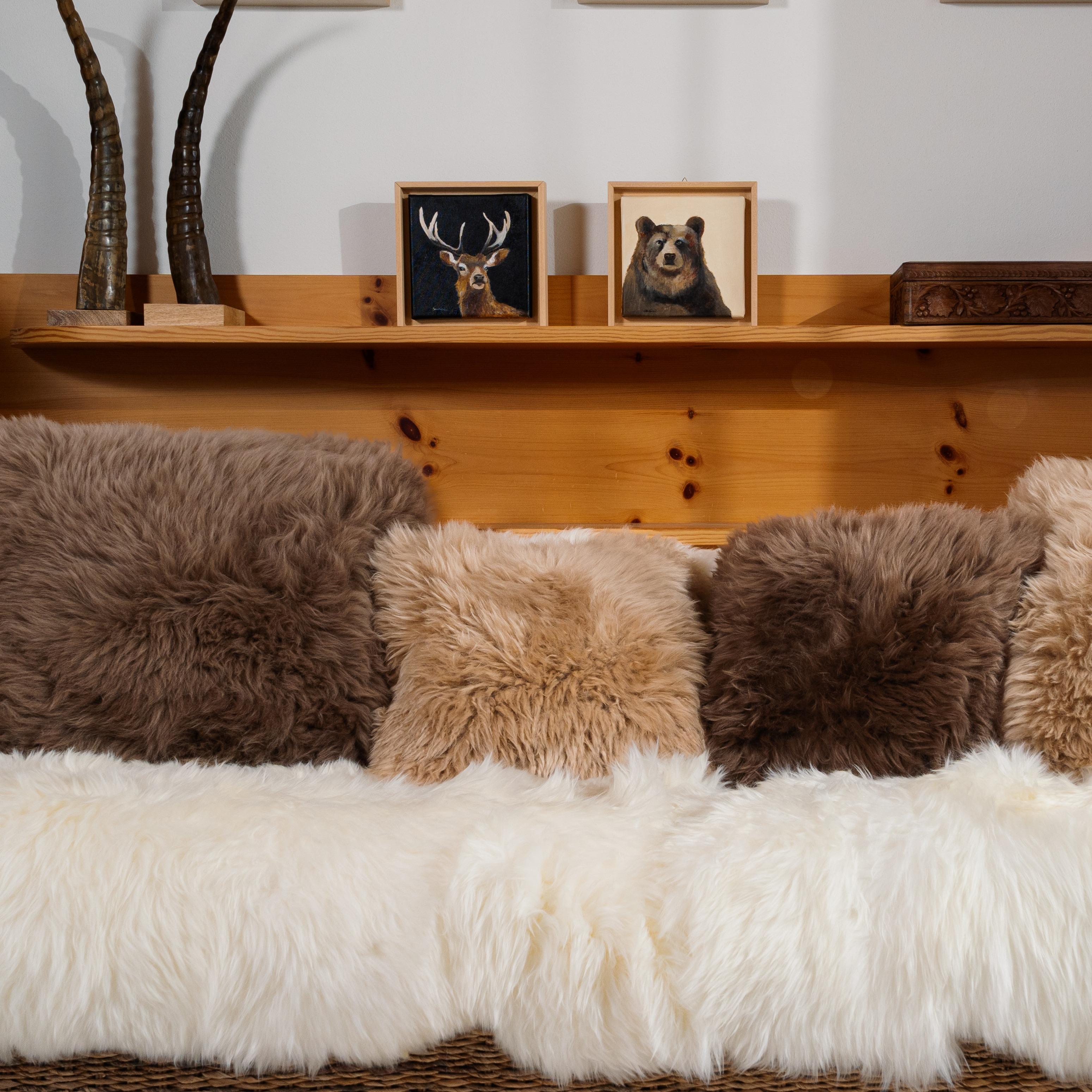 Shearling Sheepskin Beige Cushion by Muchi Decor, Made in Italy In New Condition For Sale In Poviglio, IT