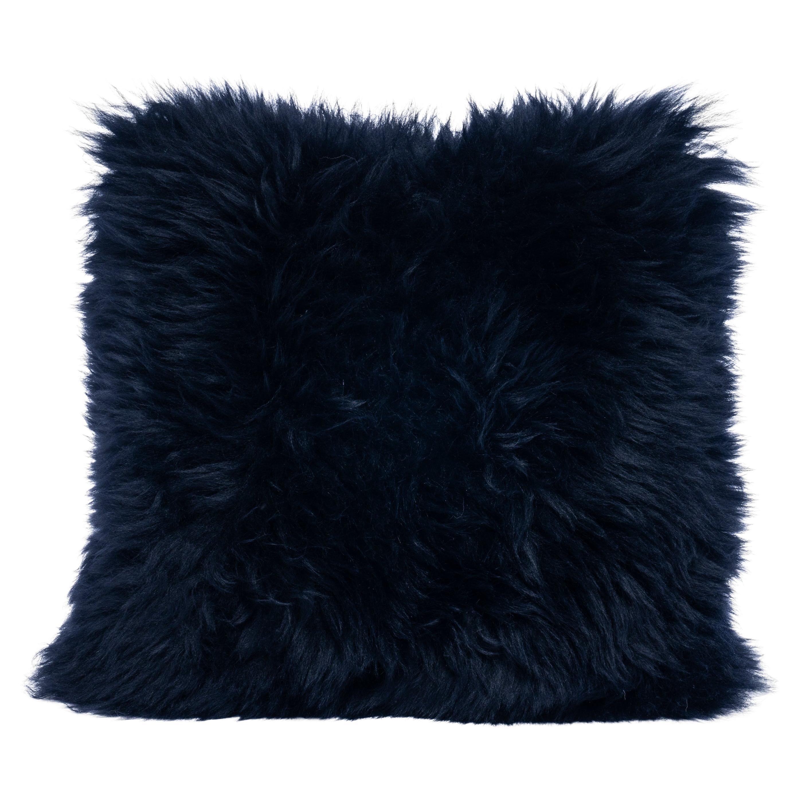 Shearling Sheepskin Dark Blue Cushion by Muchi Decor, Made in Italy