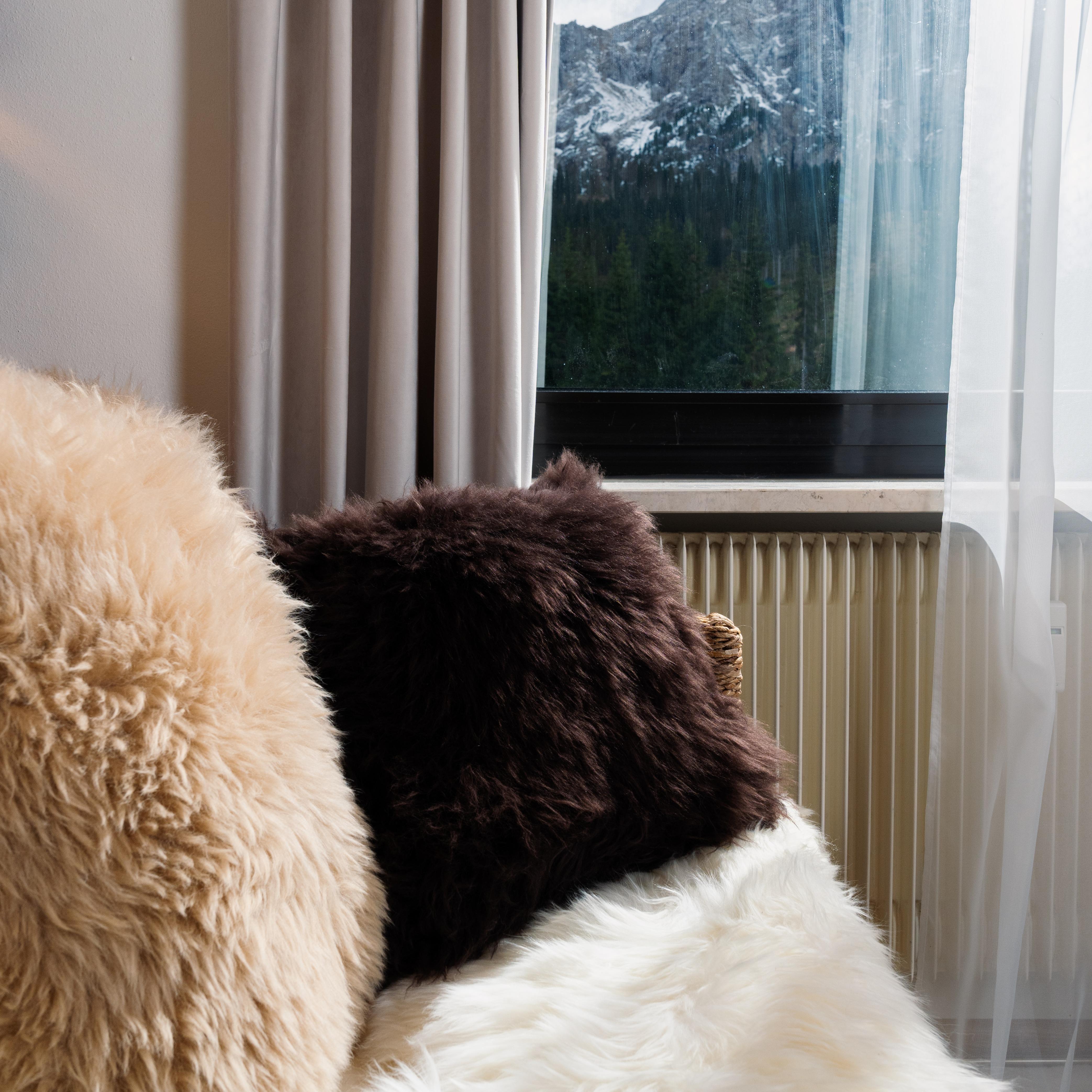 Other Shearling Sheepskin Dark Brown Cushion by Muchi Decor, Made in Italy For Sale