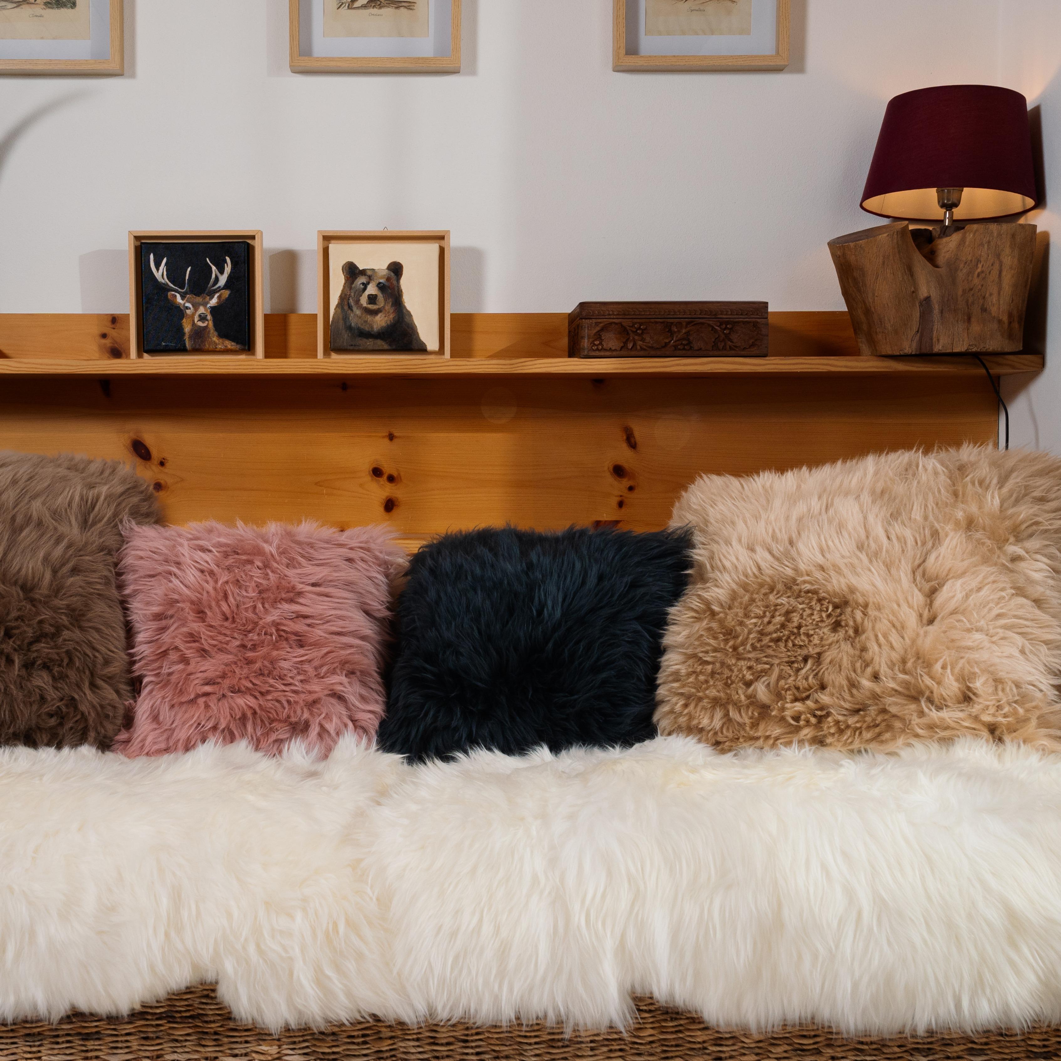 Contemporary Shearling Sheepskin Dark Green Cushion by Muchi Decor, Made in Italy For Sale