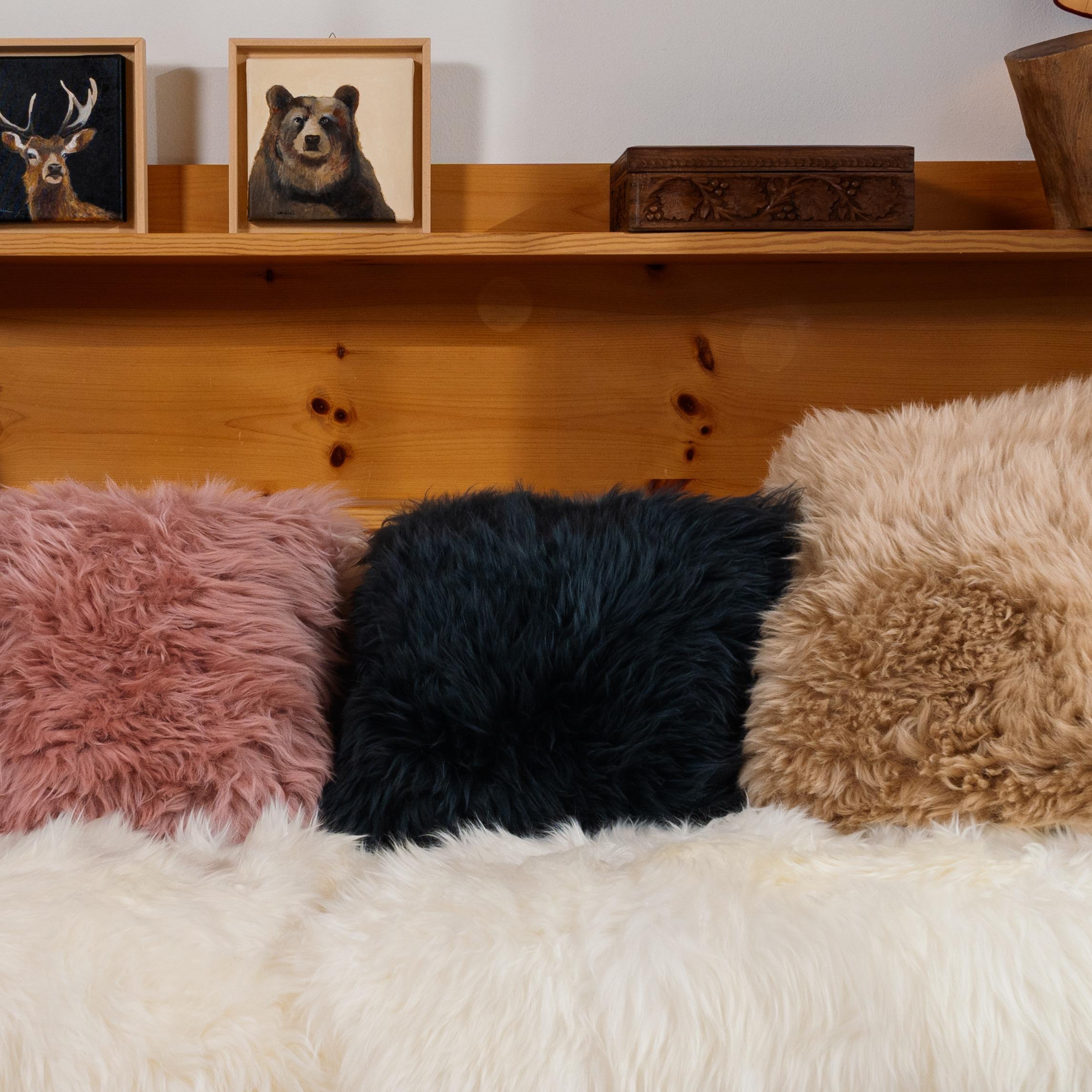 Other Shearling Sheepskin Dark Green Cushion by Muchi Decor, Made in Italy For Sale