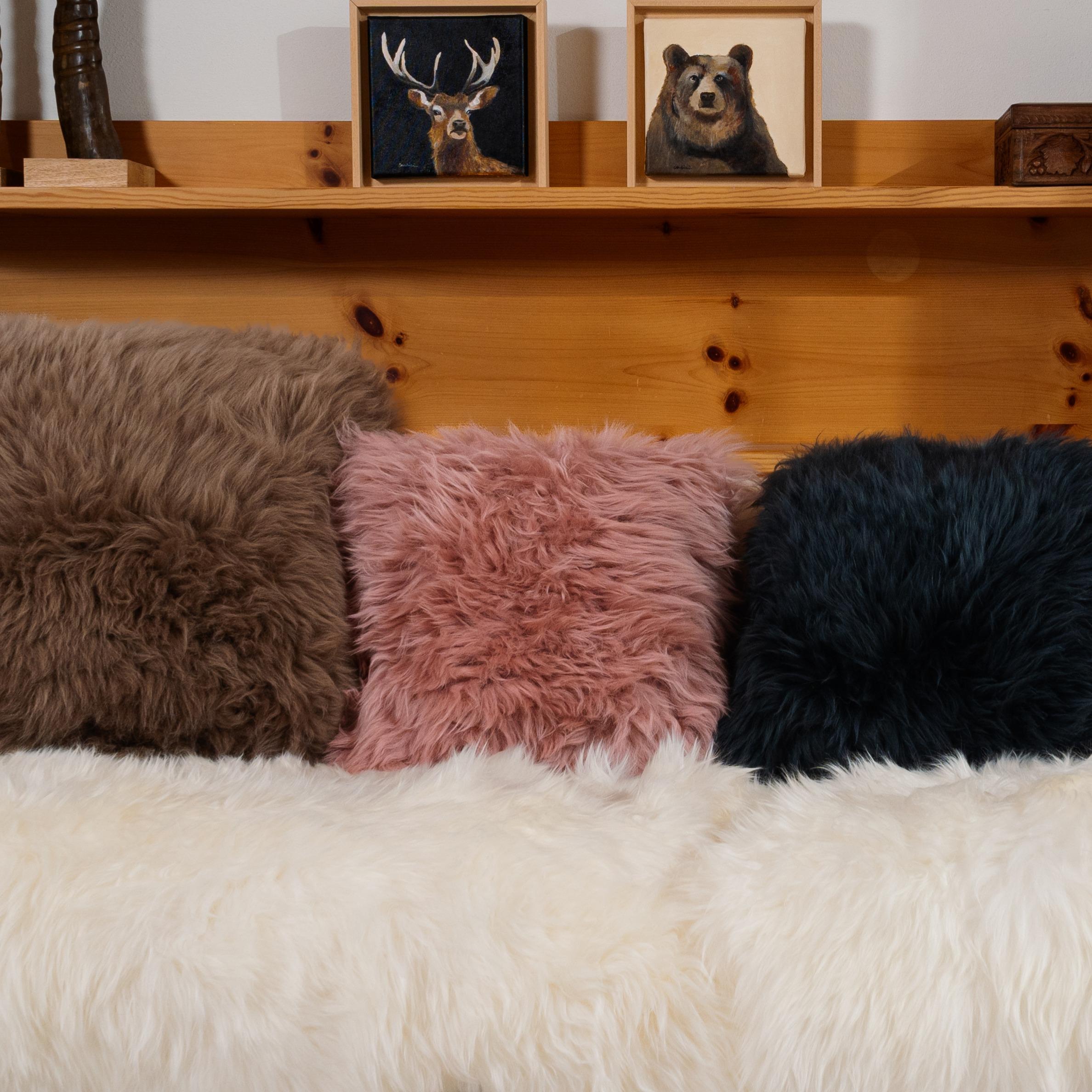 Contemporary Shearling Sheepskin Flamingo Pink Cushion by Muchi Decor, Made in Italy For Sale