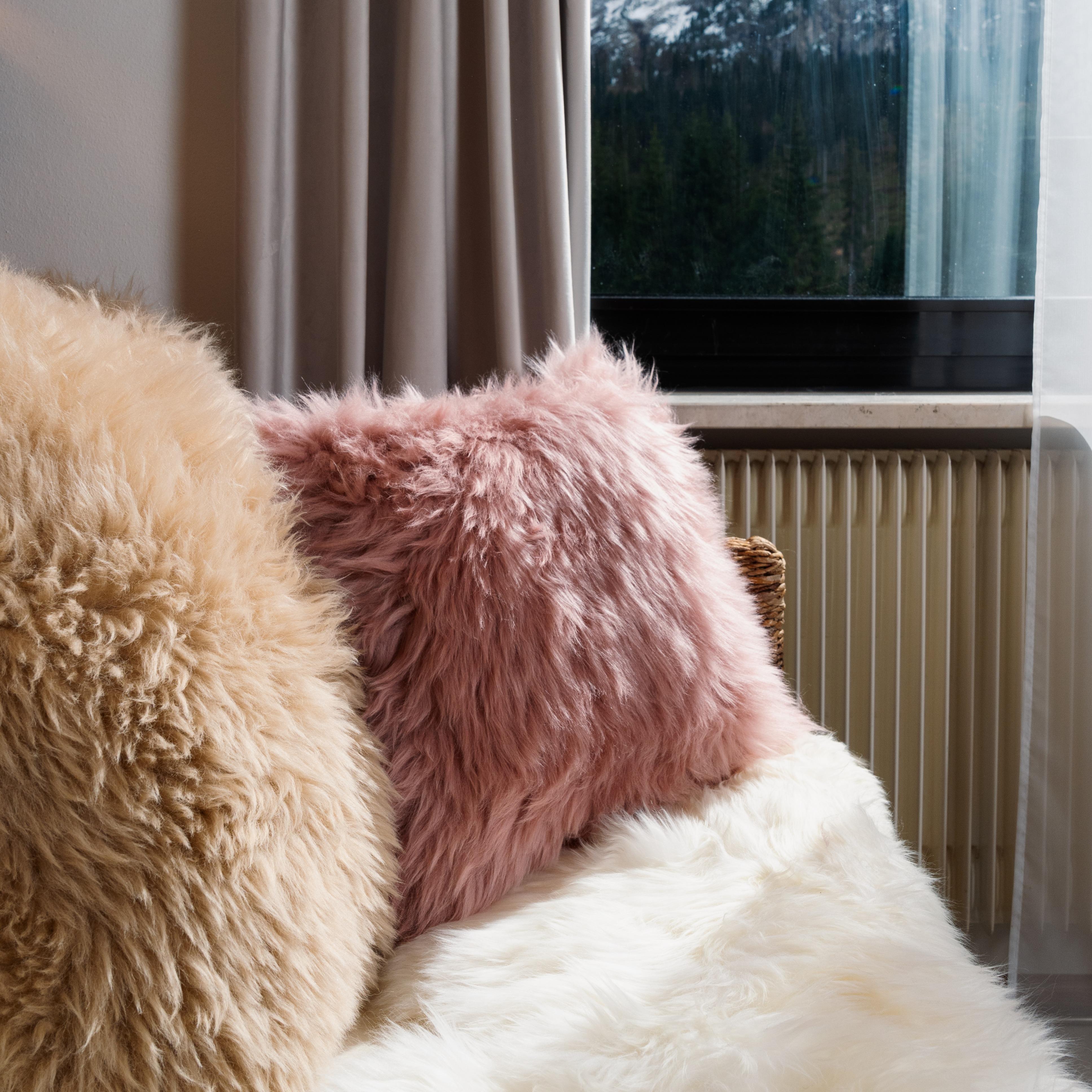 Other Shearling Sheepskin Flamingo Pink Cushion by Muchi Decor, Made in Italy For Sale
