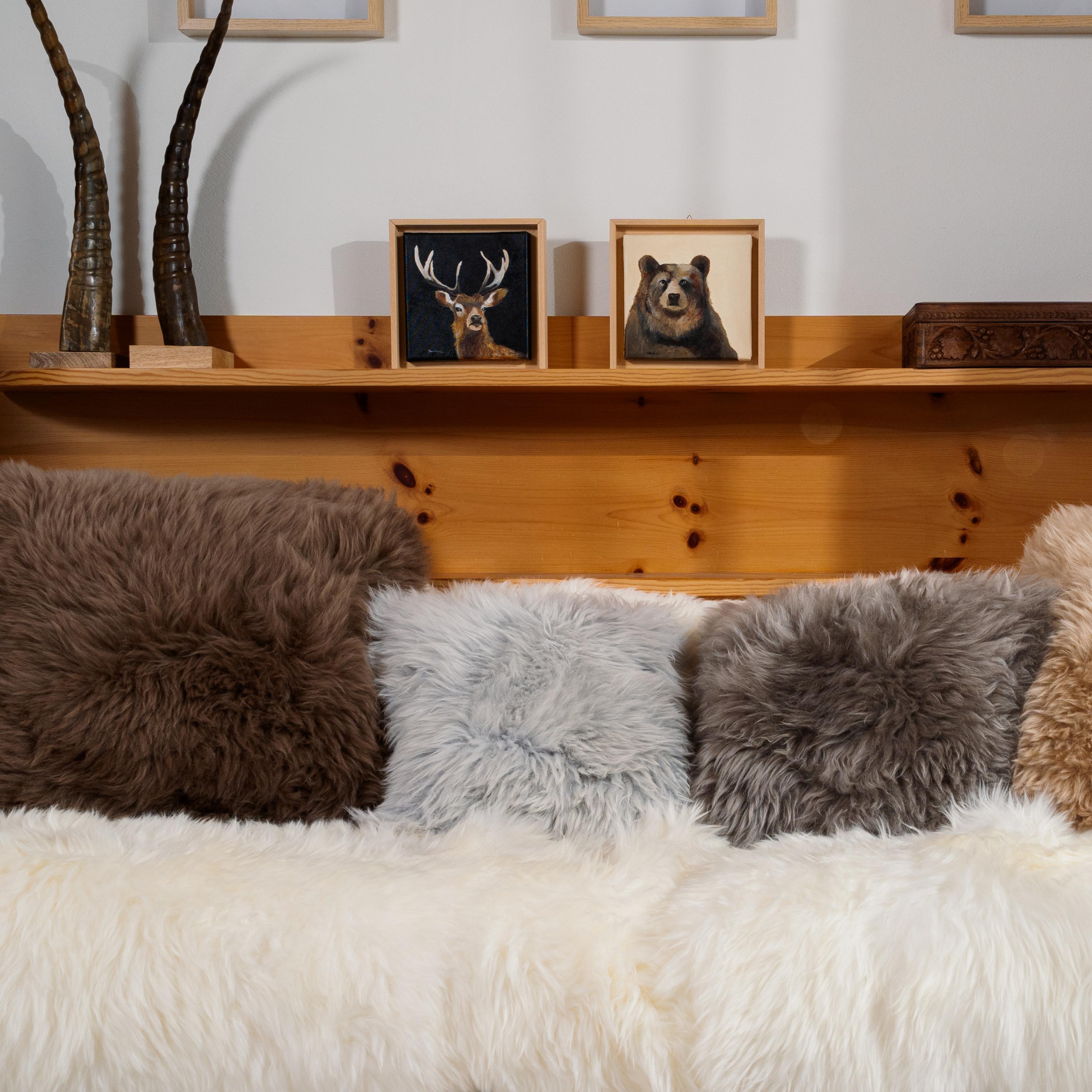 Shearling Sheepskin Light Grey Cushion by Muchi Decor, Made in Italy In New Condition For Sale In Poviglio, IT