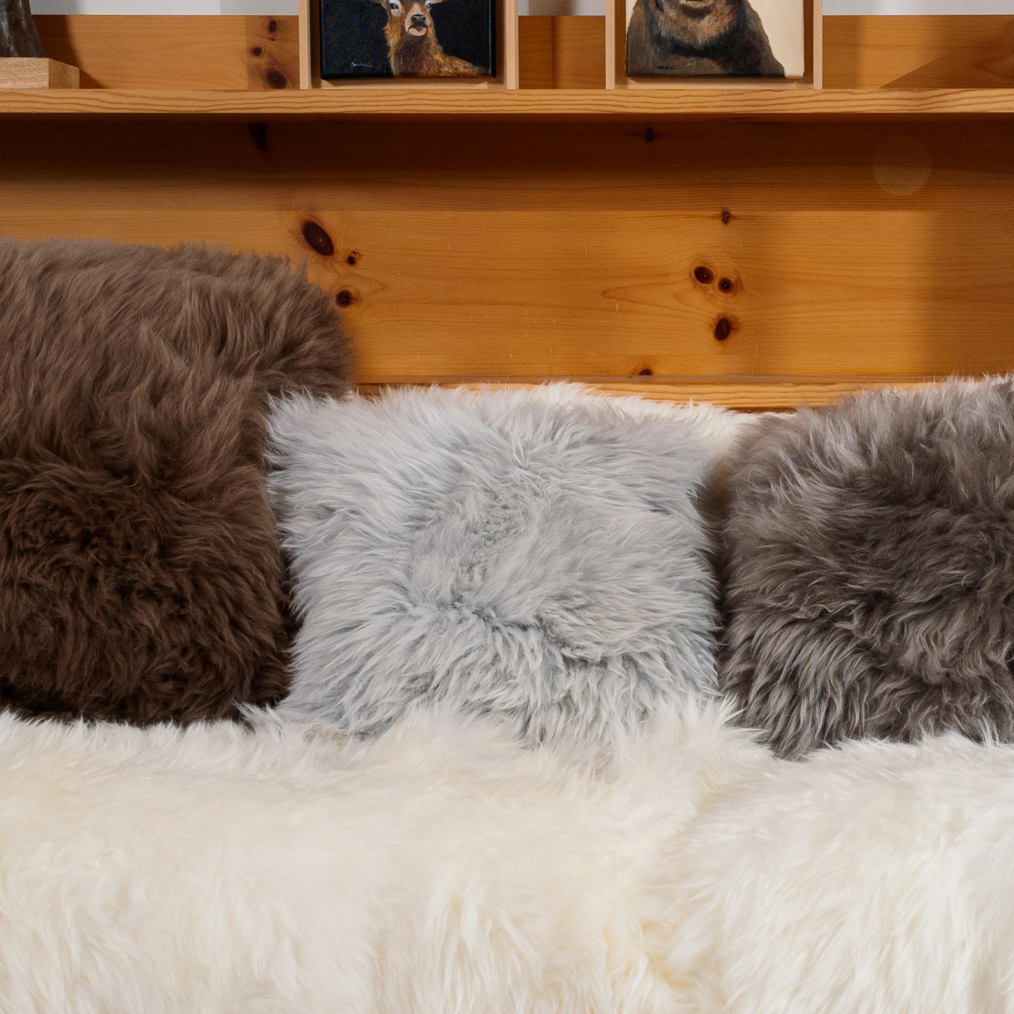 Contemporary Shearling Sheepskin Light Grey Cushion by Muchi Decor, Made in Italy For Sale