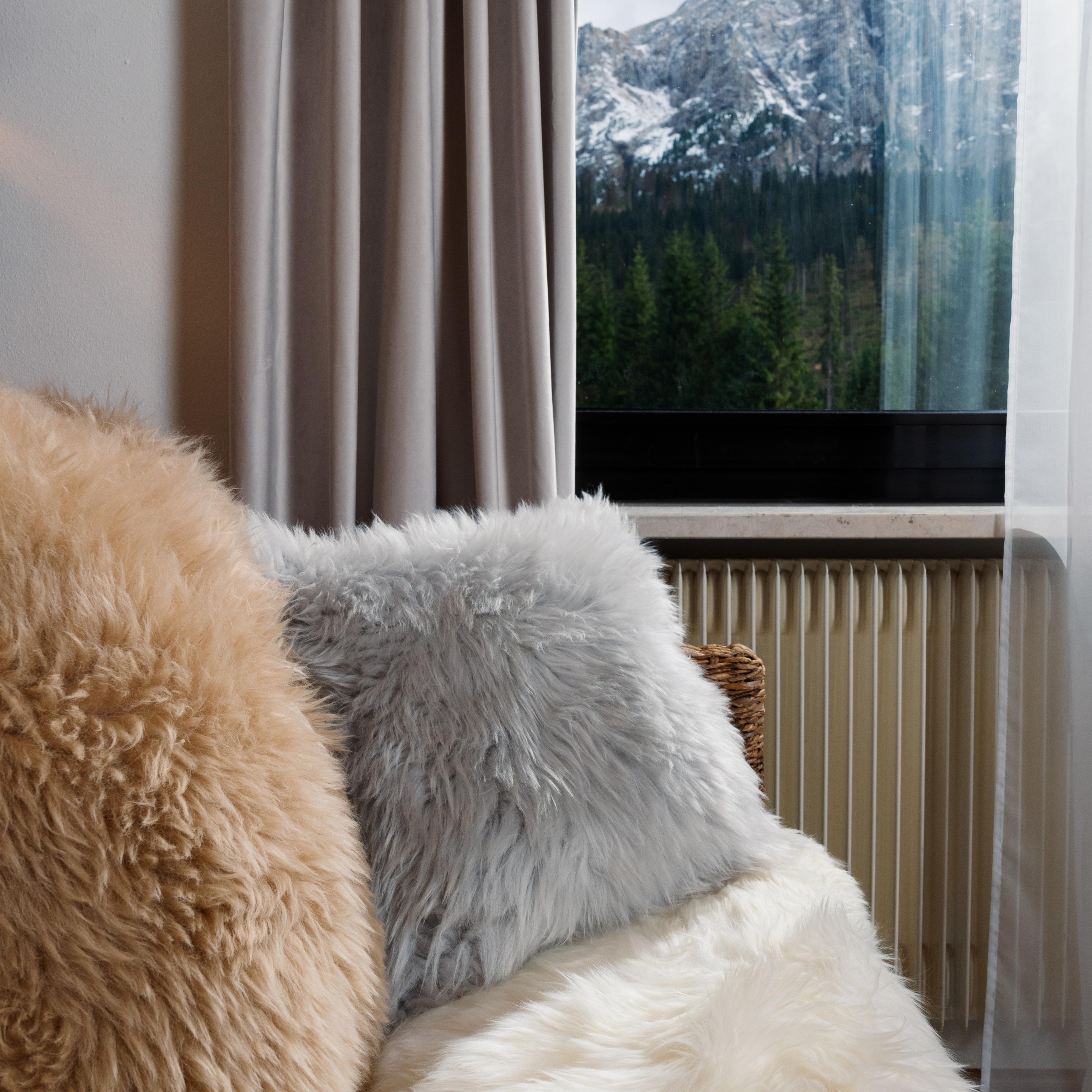 Other Shearling Sheepskin Light Grey Cushion by Muchi Decor, Made in Italy For Sale