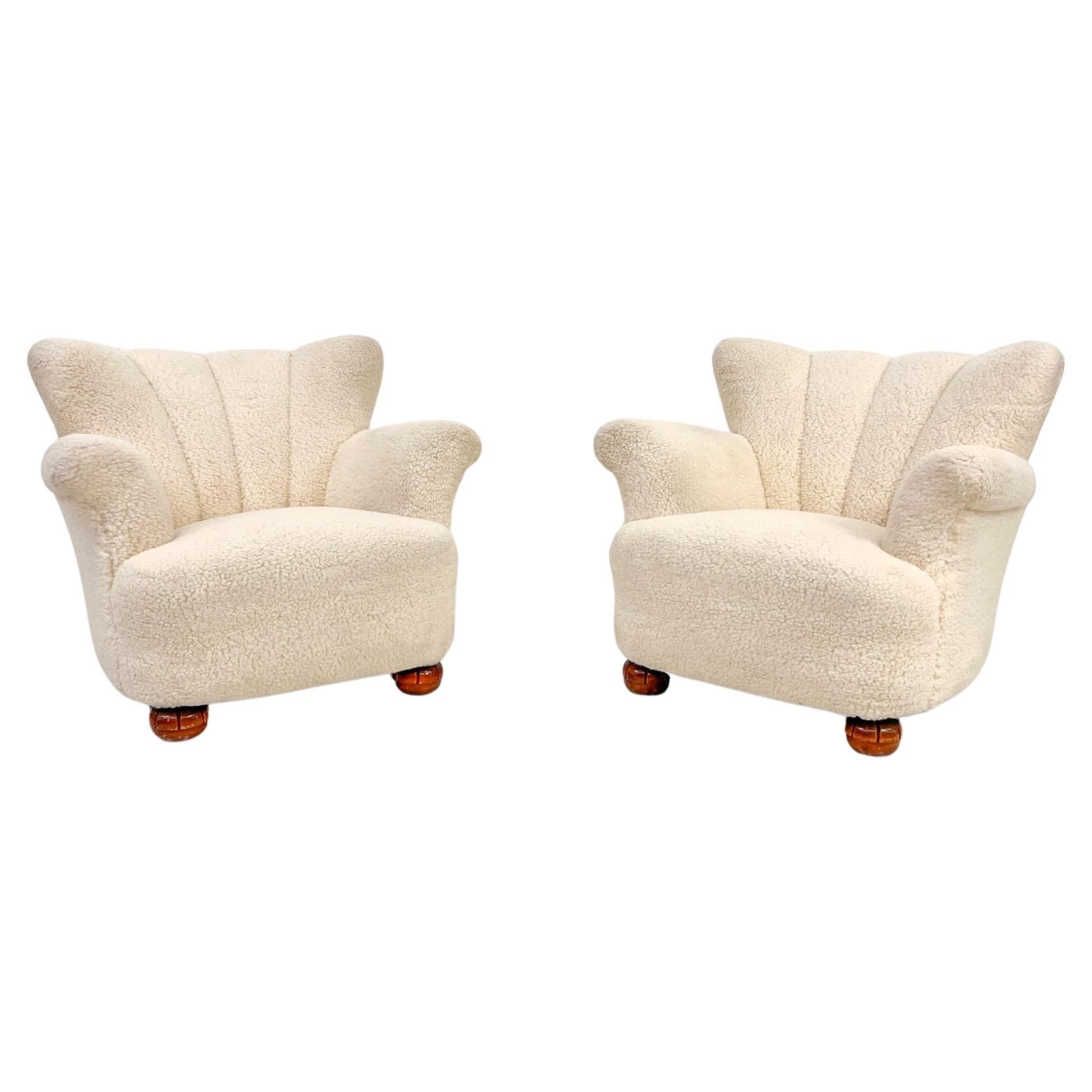 Shearling Sheepskin Lounge Chairs, Style of Marta Blomstedt, 1940's Finland
