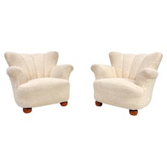 Shearling Sheepskin Lounge Chairs, Style of Marta Blomstedt, 1940's Finland