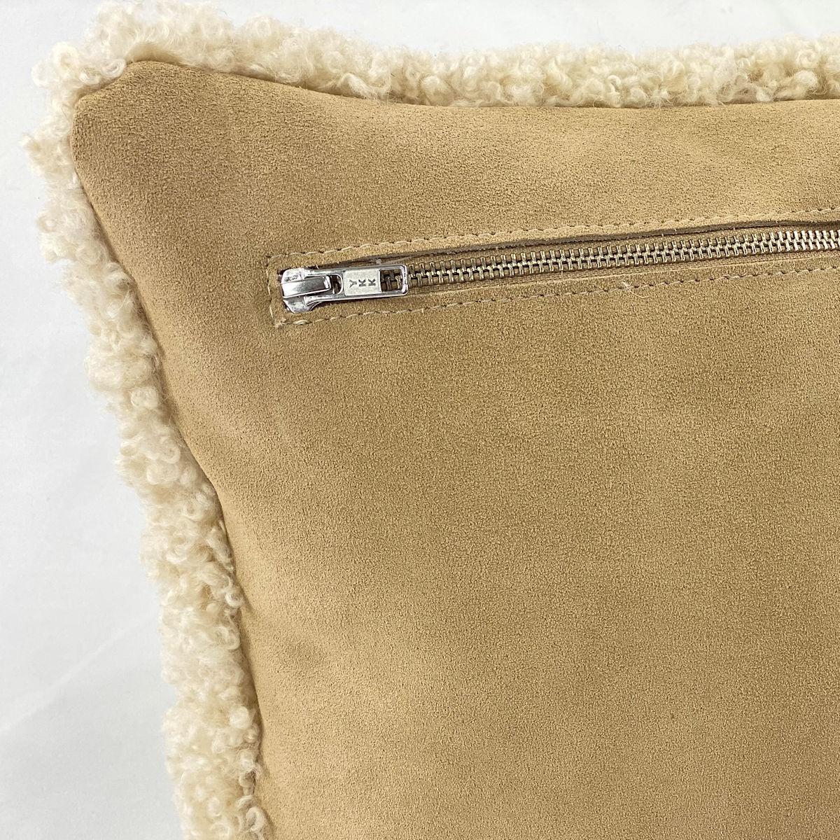 Hand-Crafted Shearling Sheepskin Pillow, Dark Linen Boucle - 35x50cm For Sale