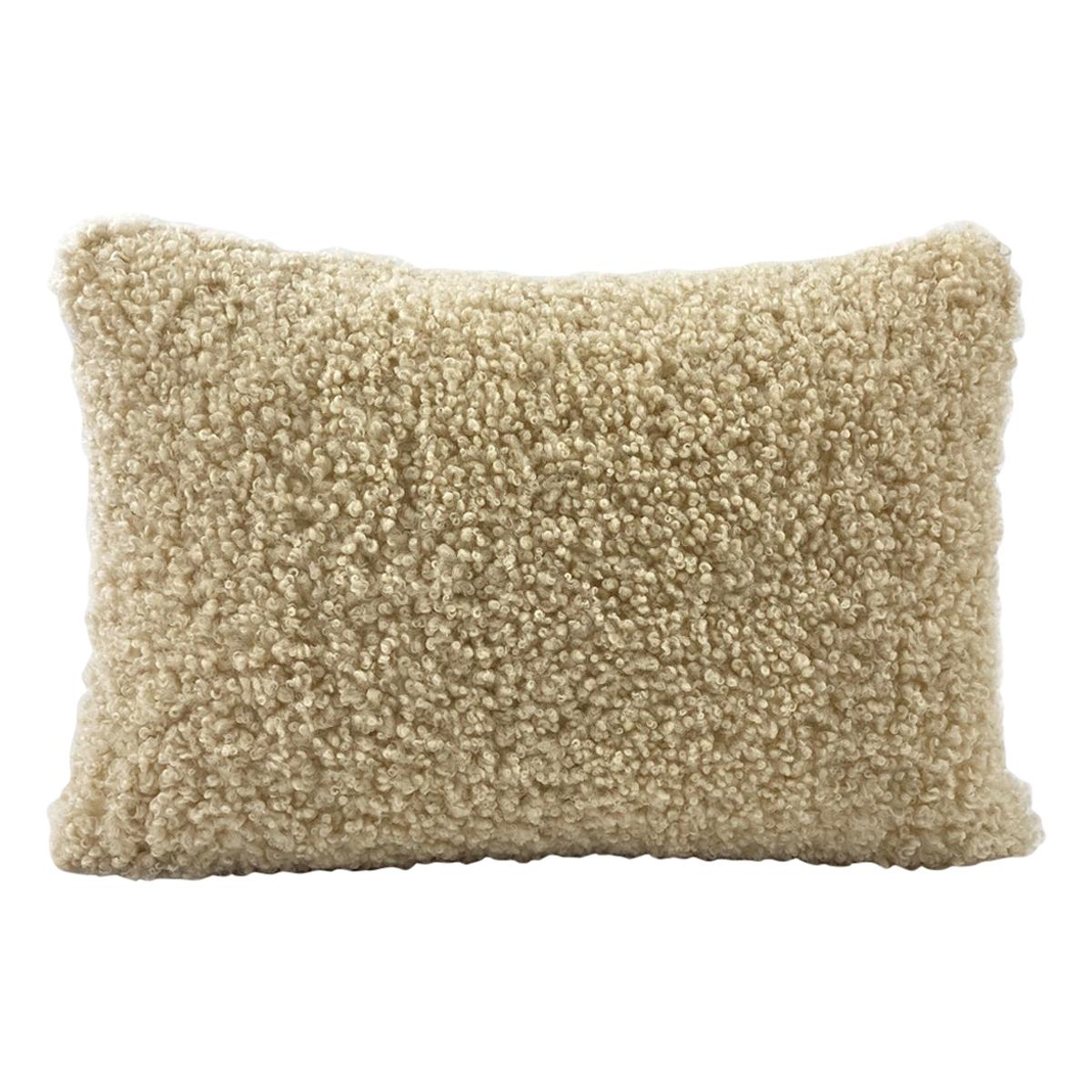 Coussin en peau de mouton de mouton, tissu bouclé lin foncé, 35 x 50 cm