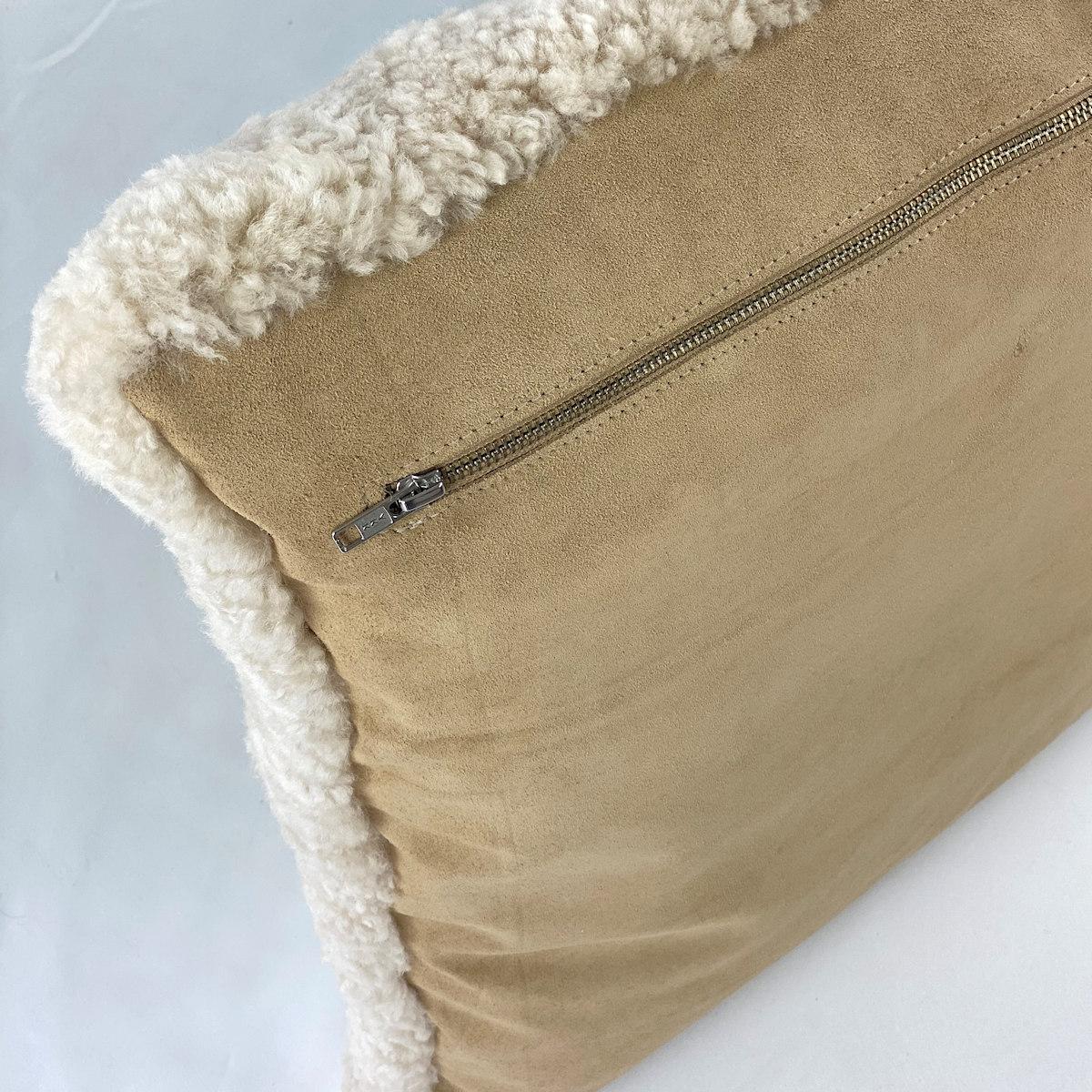 Scandinavian Modern Shearling Sheepskin Pillow Dark Linen - 18x18