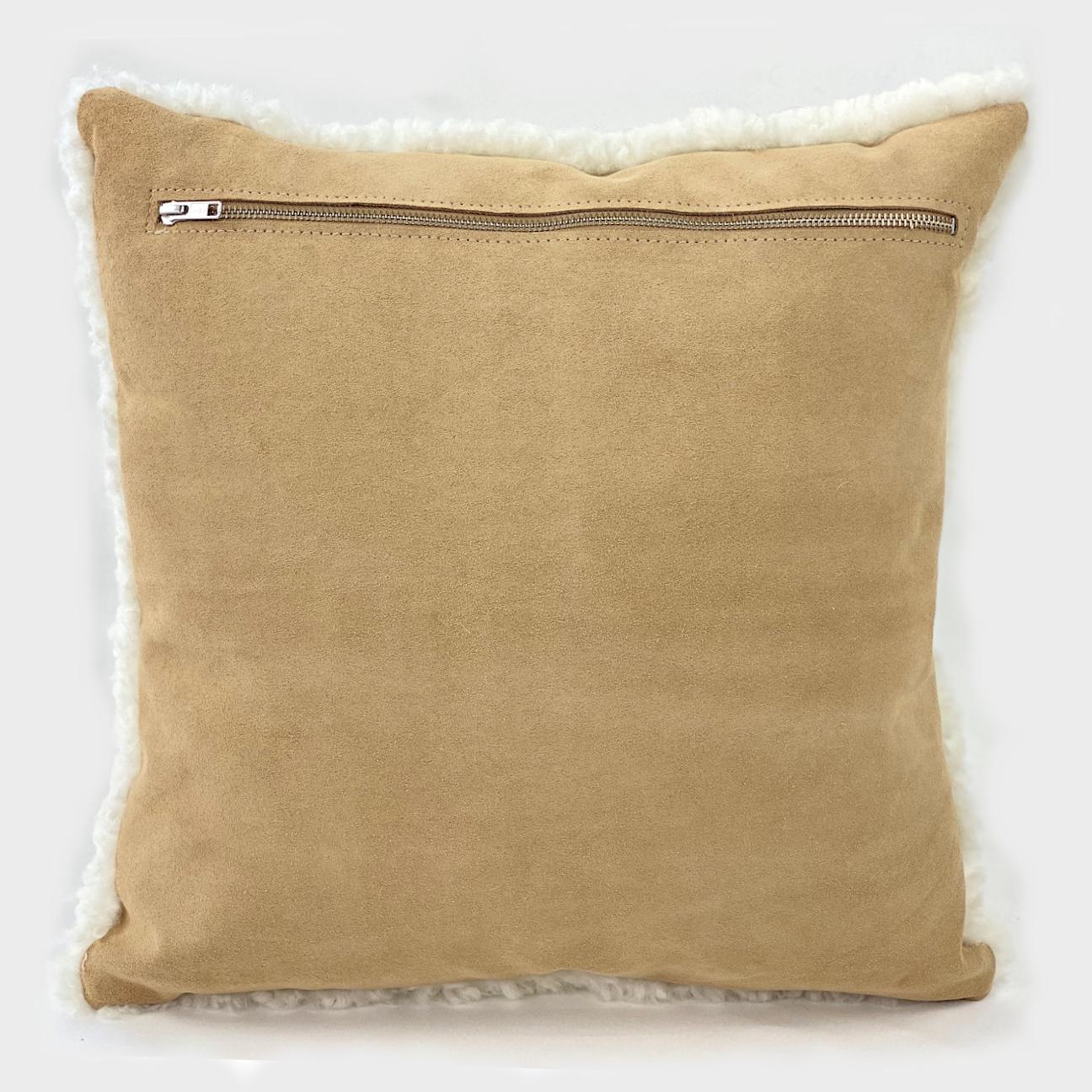 Scandinavian Modern Shearling Sheepskin Pillow, White Square 16x16