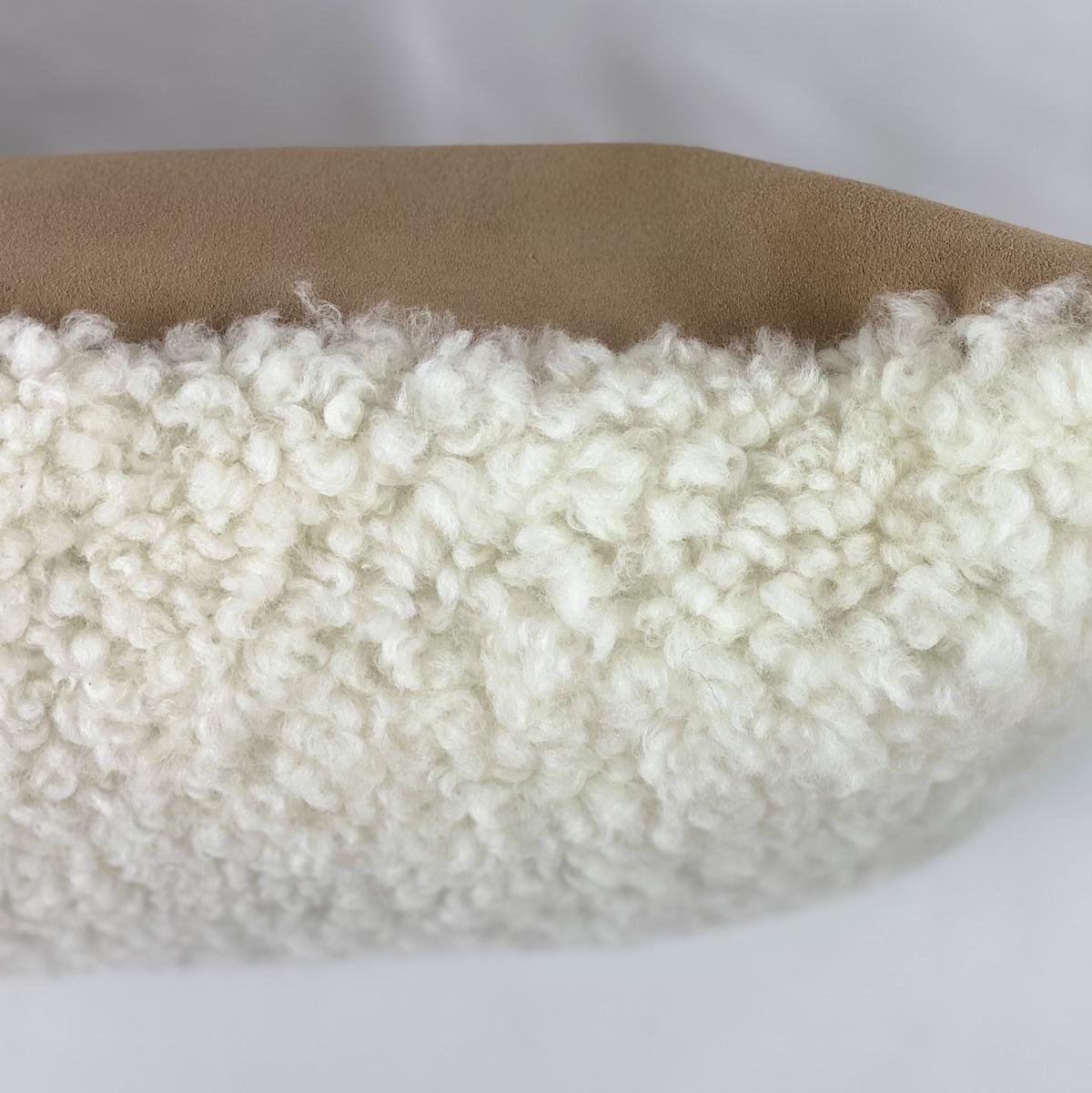 Scandinavian Modern Shearling Pillow, White Sheepskin Square 18x18