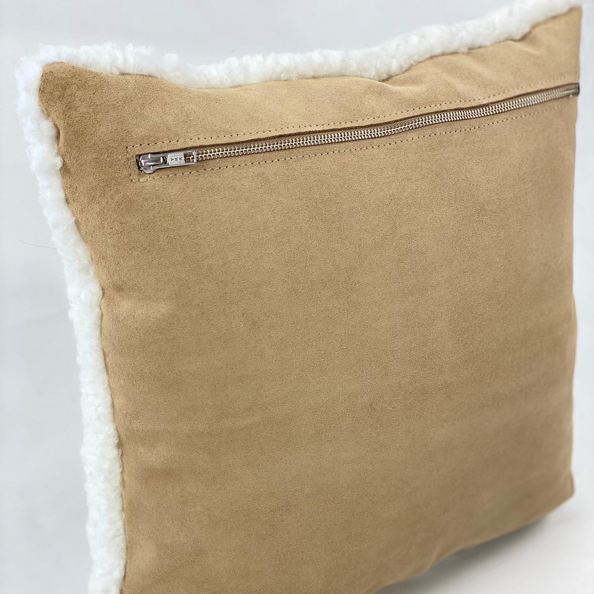 Hand-Crafted Shearling Pillow, White Sheepskin Square 18x18