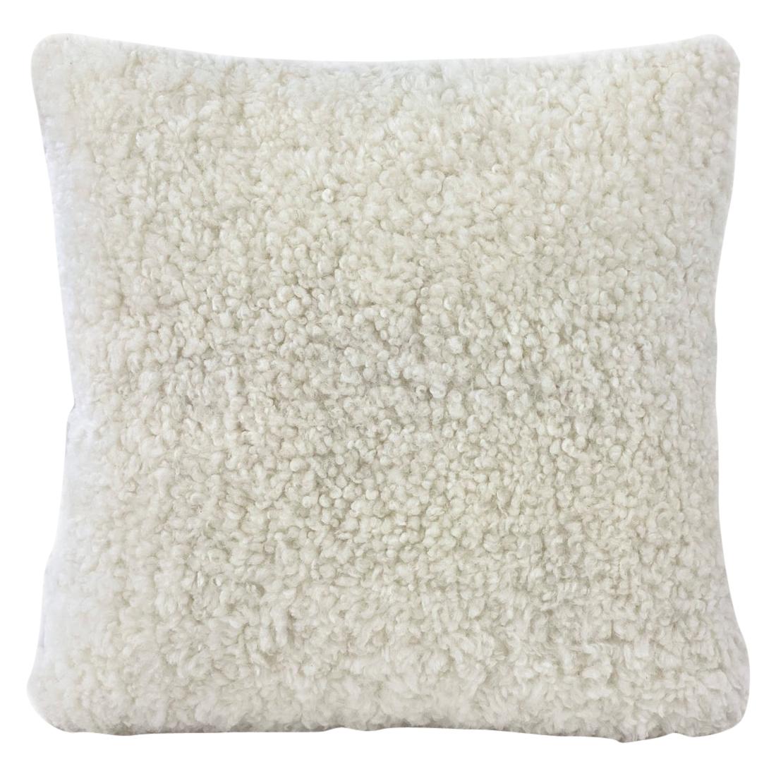 Shearling Sheepskin Pillow, White Square 16x16"  40x40cm For Sale