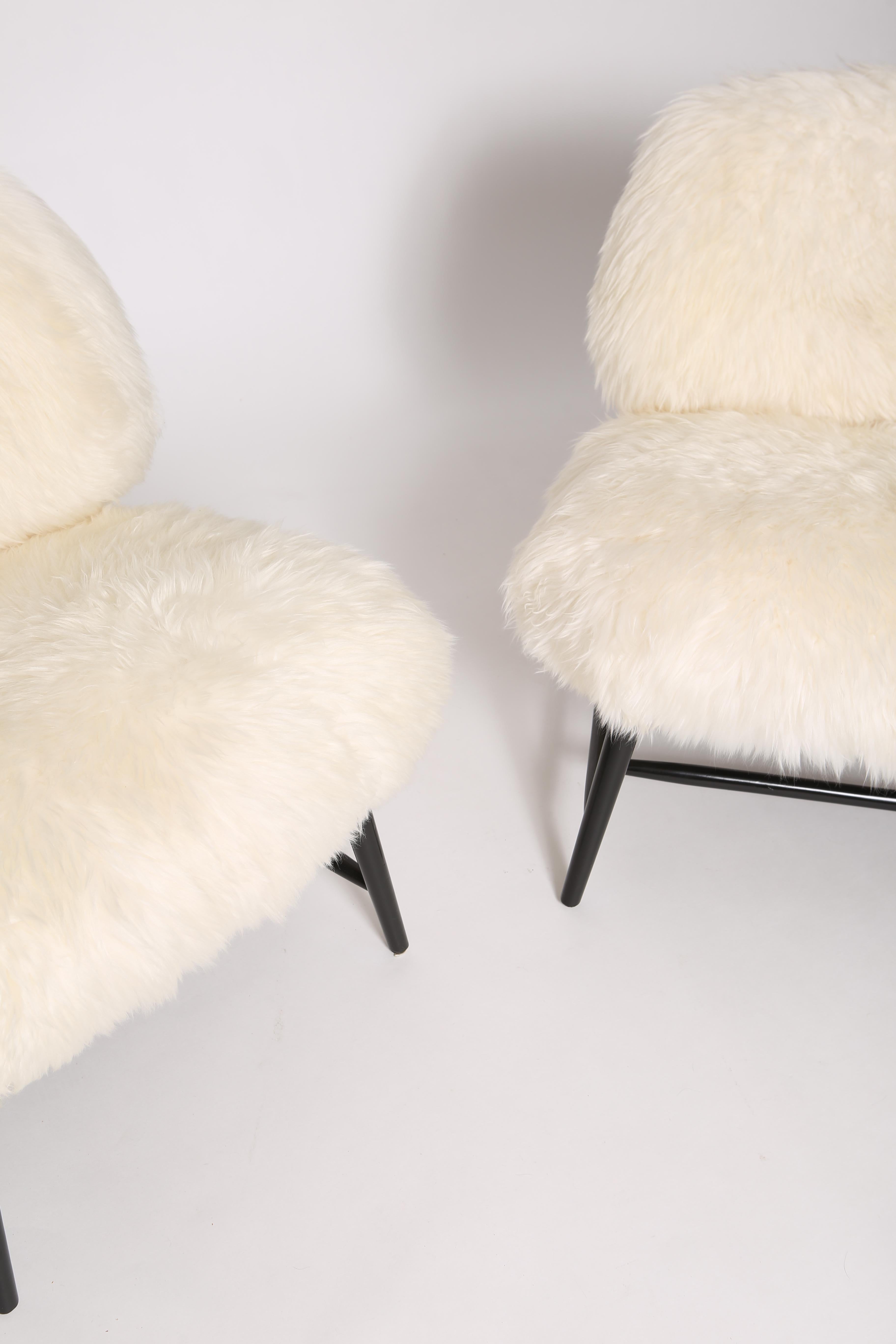 Scandinavian Modern TeVe Chairs, a Pair by Alf Svensson in shearling