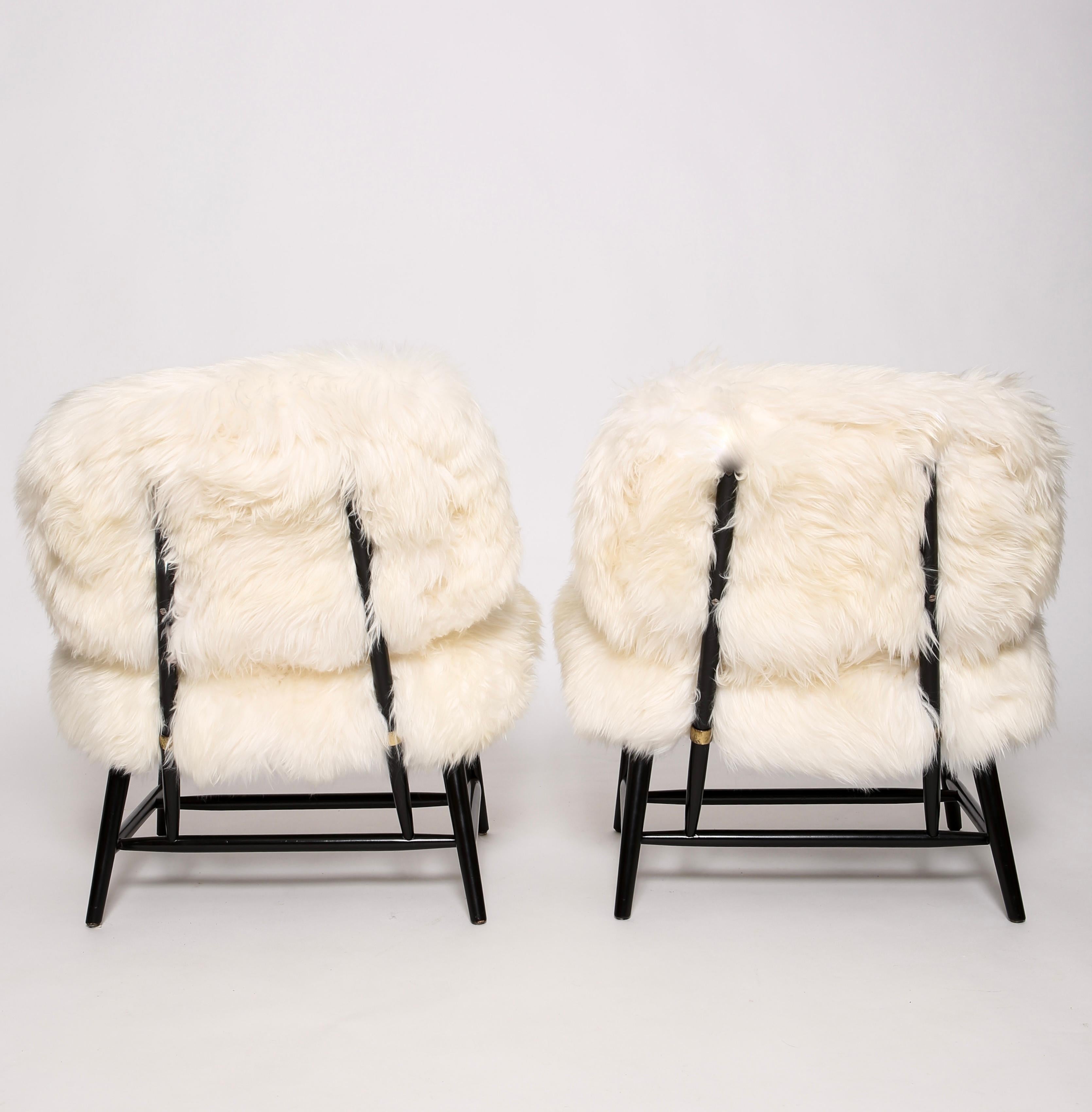 TeVe Chairs, a Pair by Alf Svensson in shearling In Excellent Condition In Portland, OR