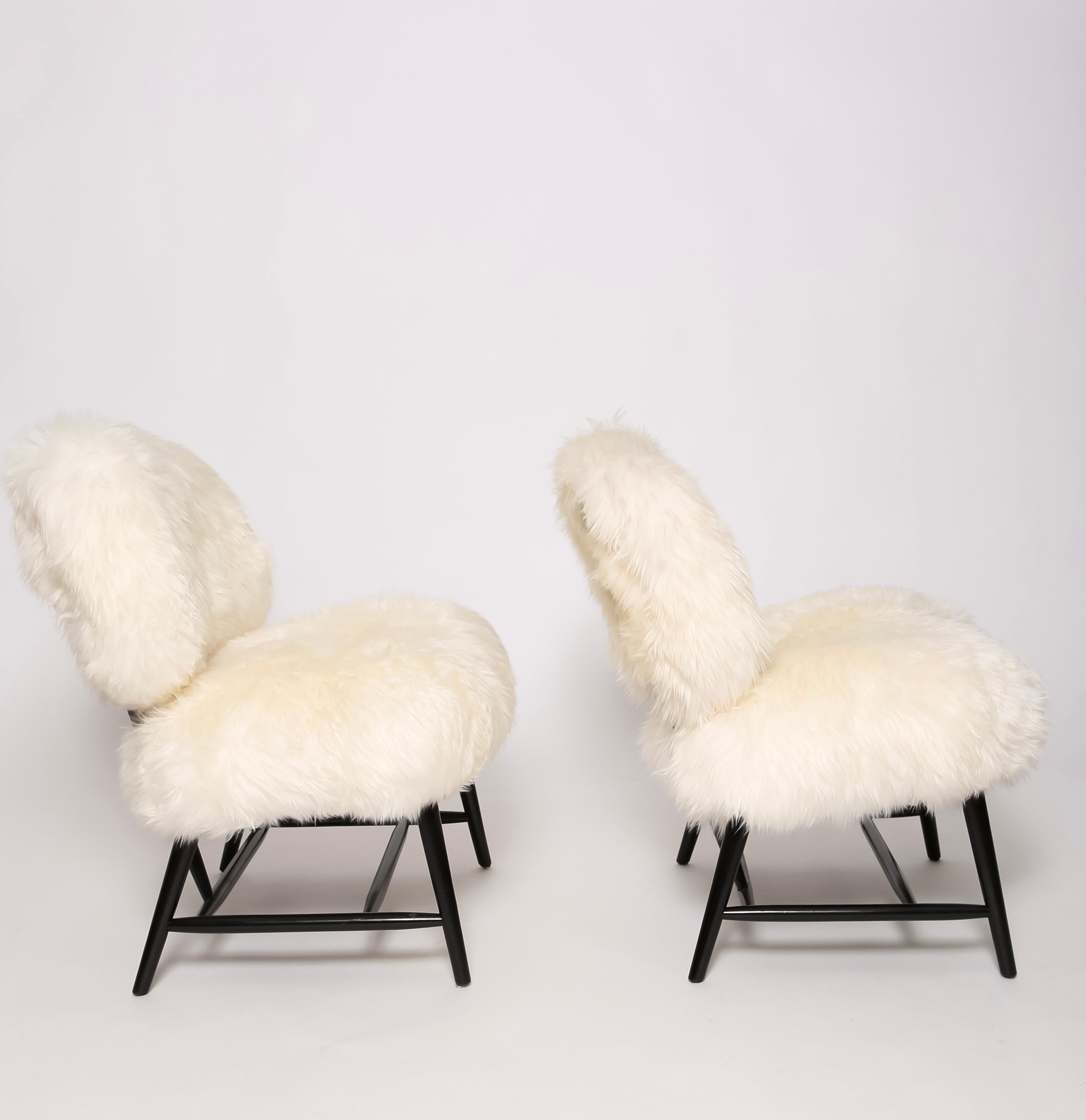 Mid-20th Century TeVe Chairs, a Pair by Alf Svensson in shearling