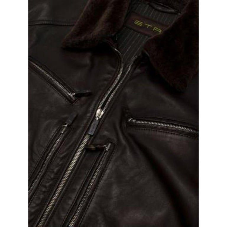 Shearling Trim Brown Leather Jacket For Sale at 1stDibs
