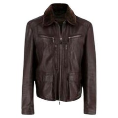 Used Shearling Trim Brown Leather Jacket