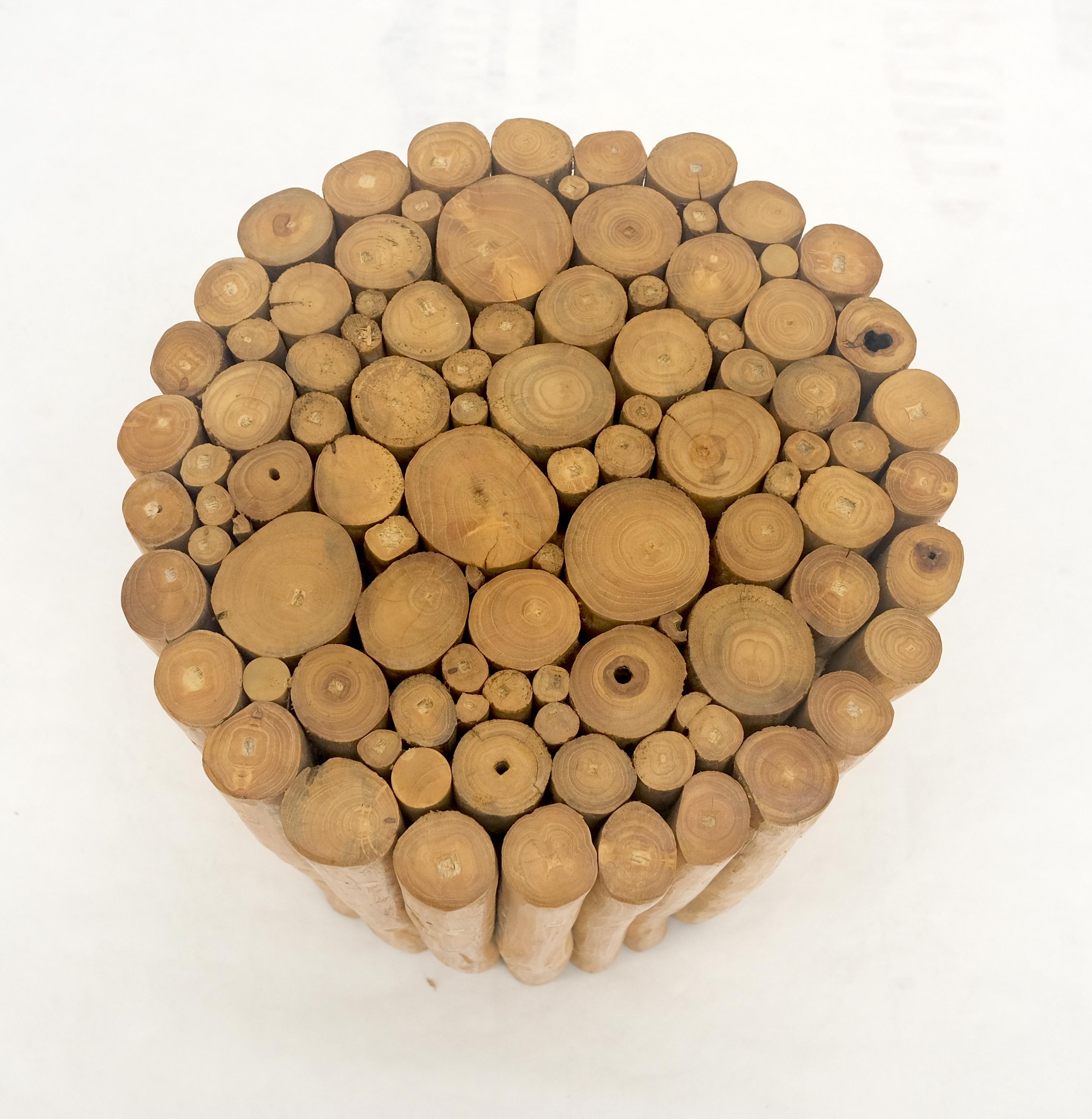 Sheath of Twigs Stripped & Varnished Hardwood Round Stomp Shape End Side End Occasional Table Stand Pedestal.