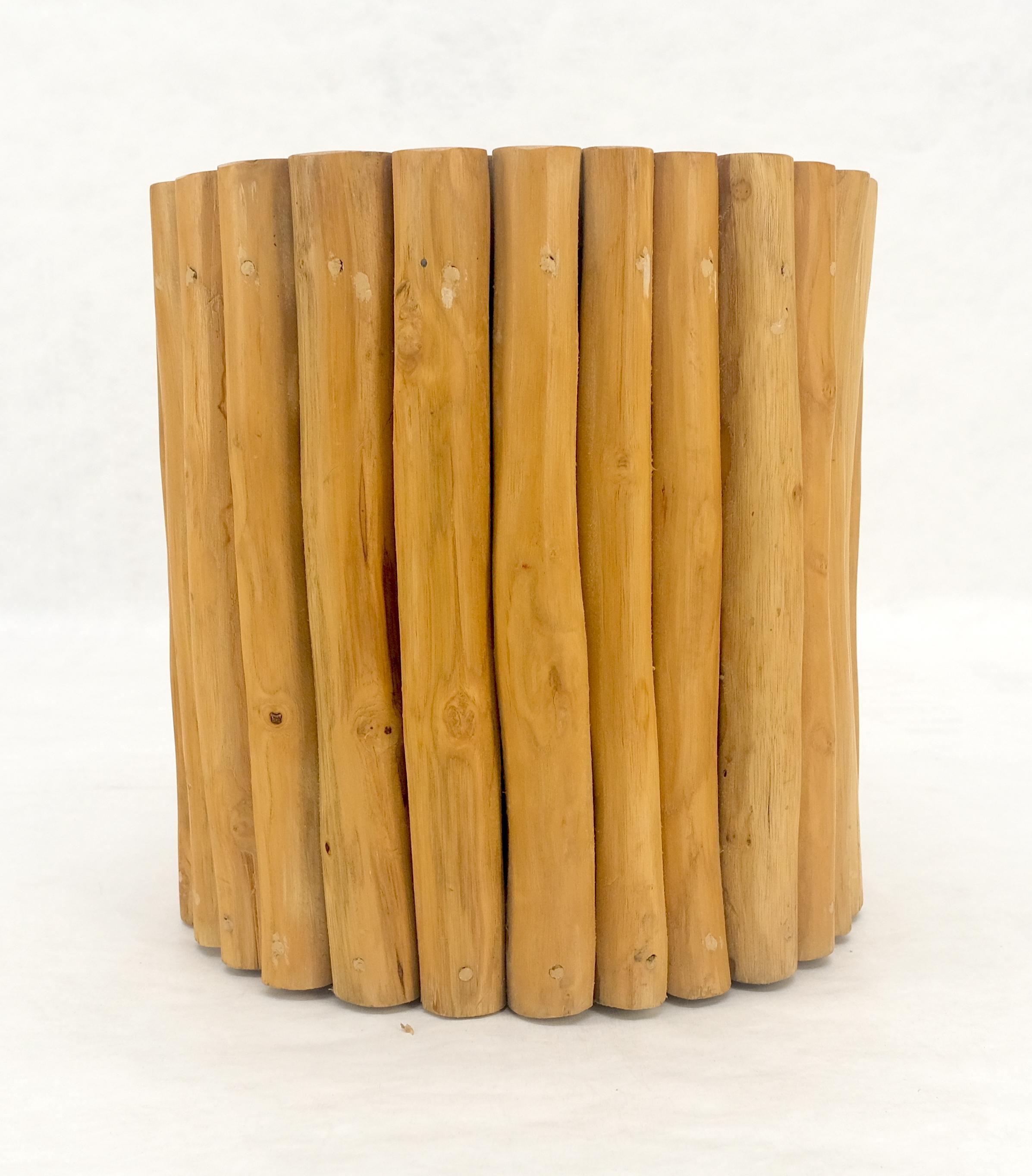 Arts and Crafts Sheath of Twigs Stripped & Varnished Hardwood Round End Side End Table Stand For Sale
