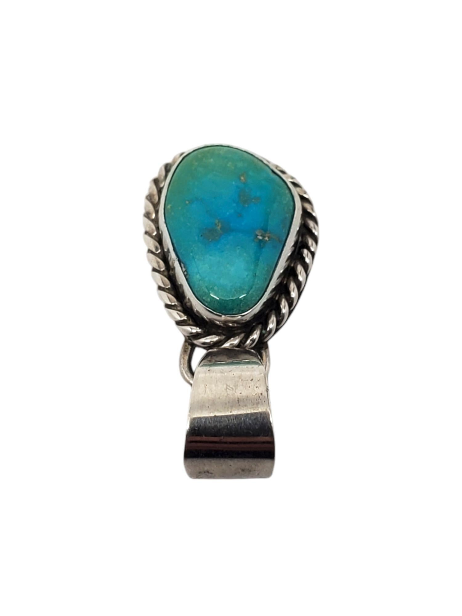 Mixed Cut Sheena Jack Sterling Silver Turquoise Pendant #20774 For Sale