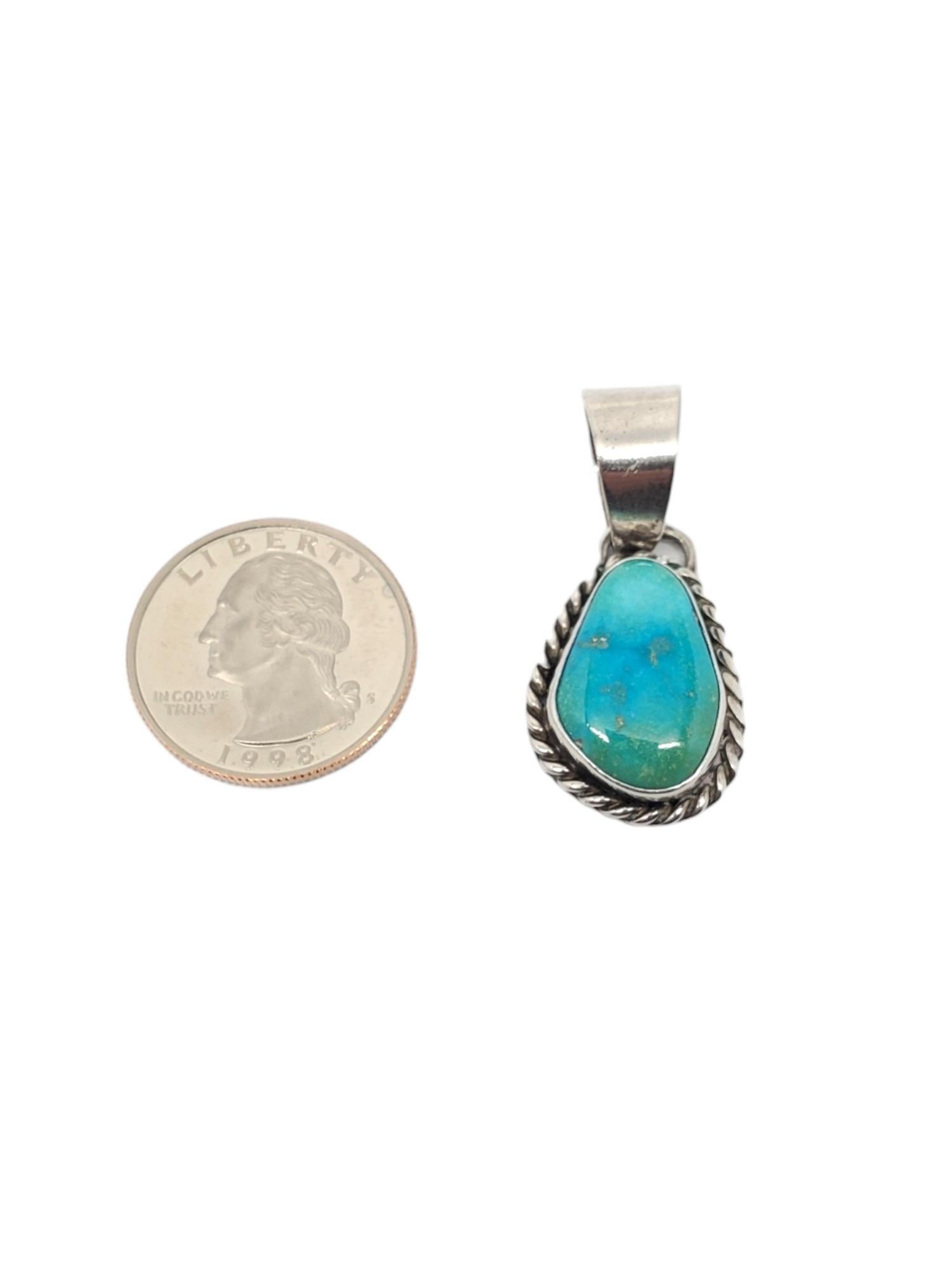 Women's Sheena Jack Sterling Silver Turquoise Pendant #20774 For Sale