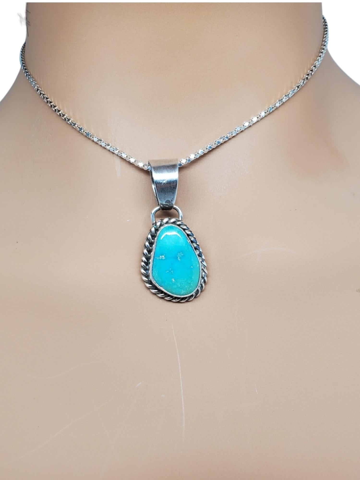 Sheena Jack Sterling Silver Turquoise Pendant #20774 For Sale 2