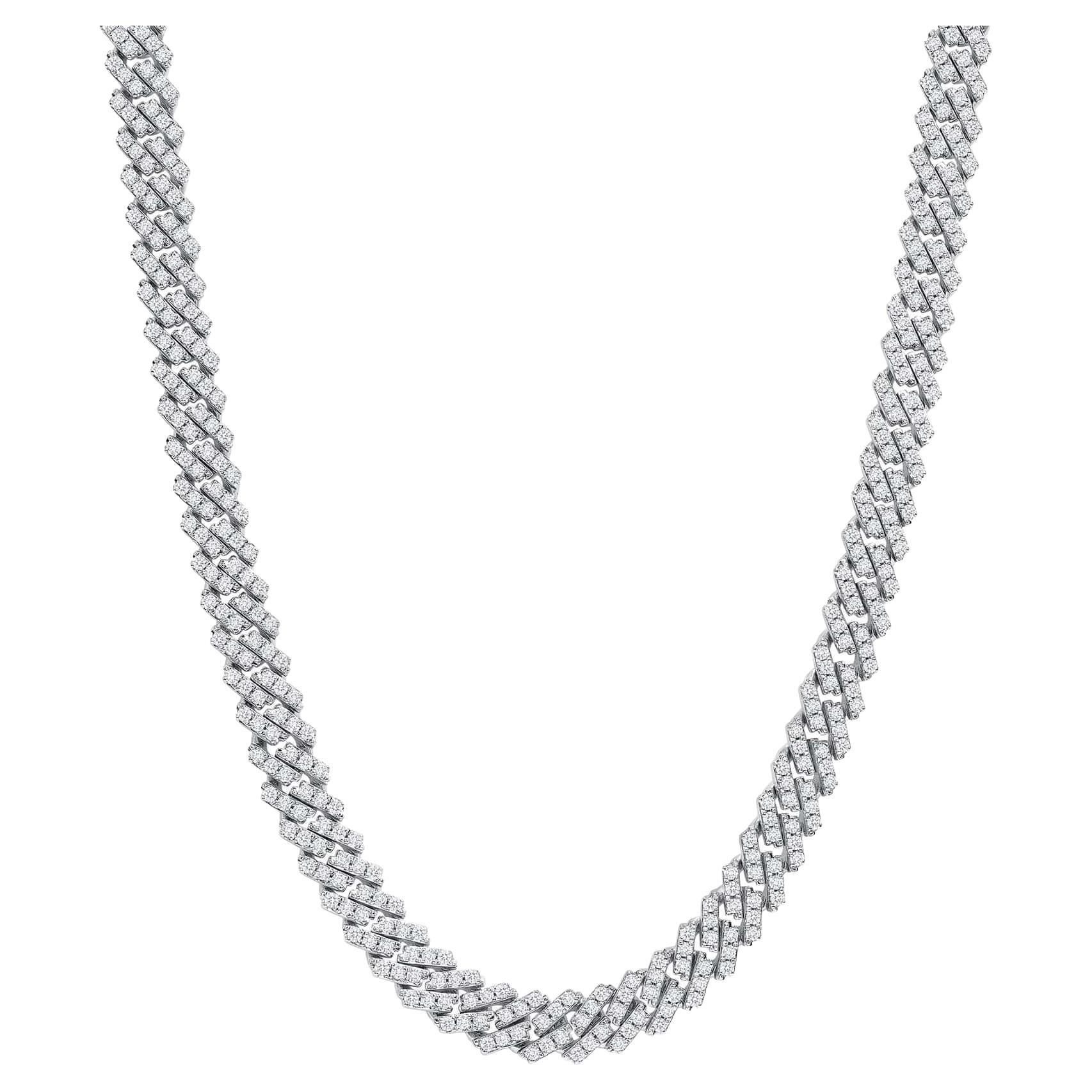 Iced Out 14K White Gold Diamond Cuban Link Necklace For Sale