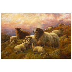 “Sheep at Rest in the Highlands” '1914' Antique Oil Painting by Robert Watson