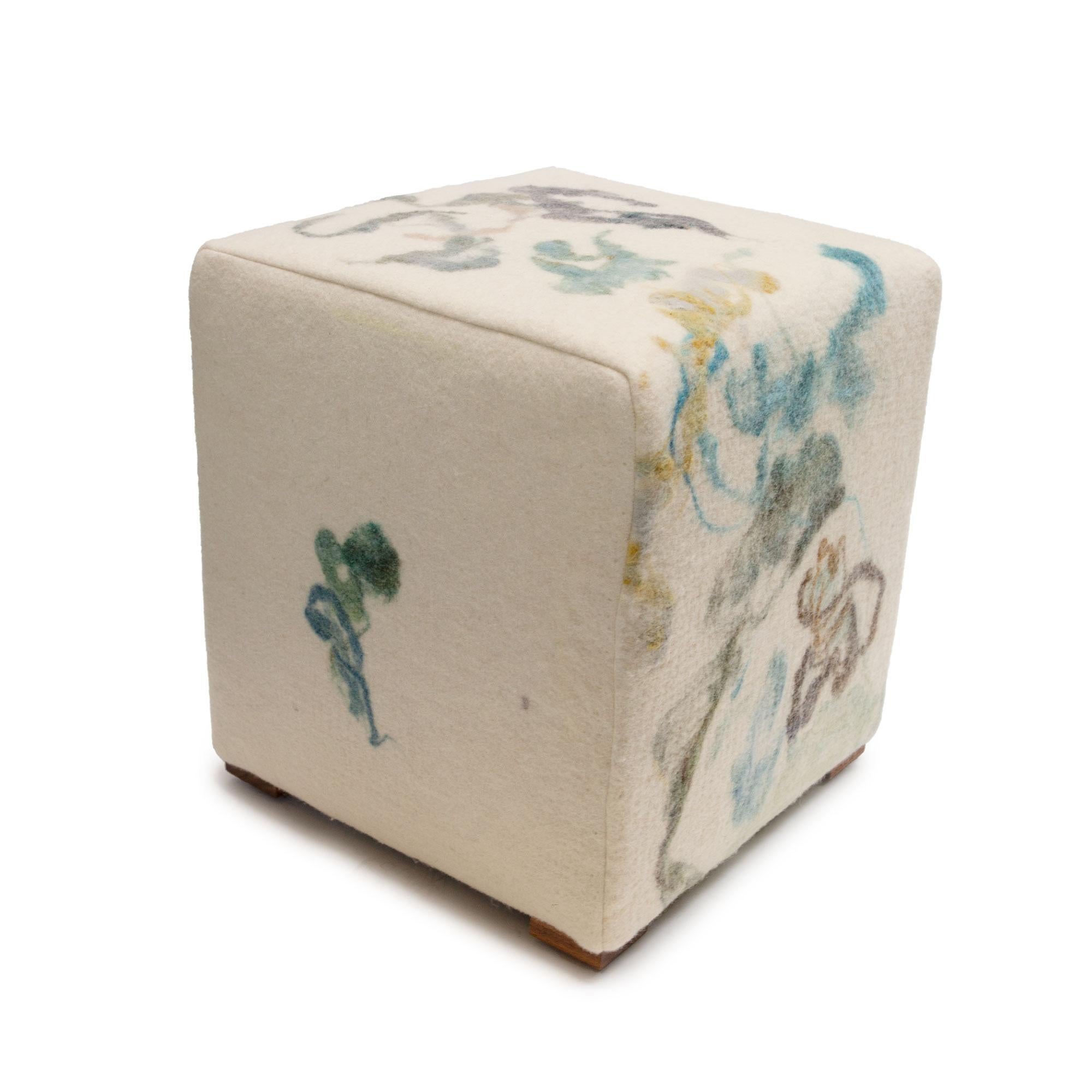 Hand-Crafted Sheep Cube in Botanical Dye, Felted Wool by JG Switzer For Sale