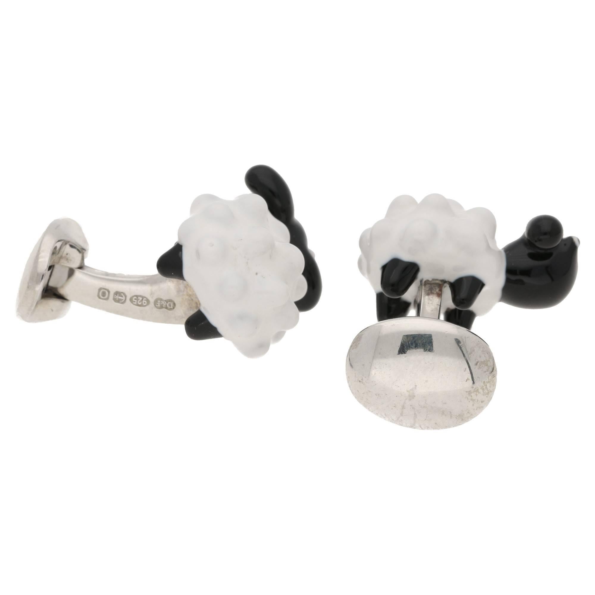 Sheep Cufflinks in Enamel and Sterling Silver In New Condition In London, GB