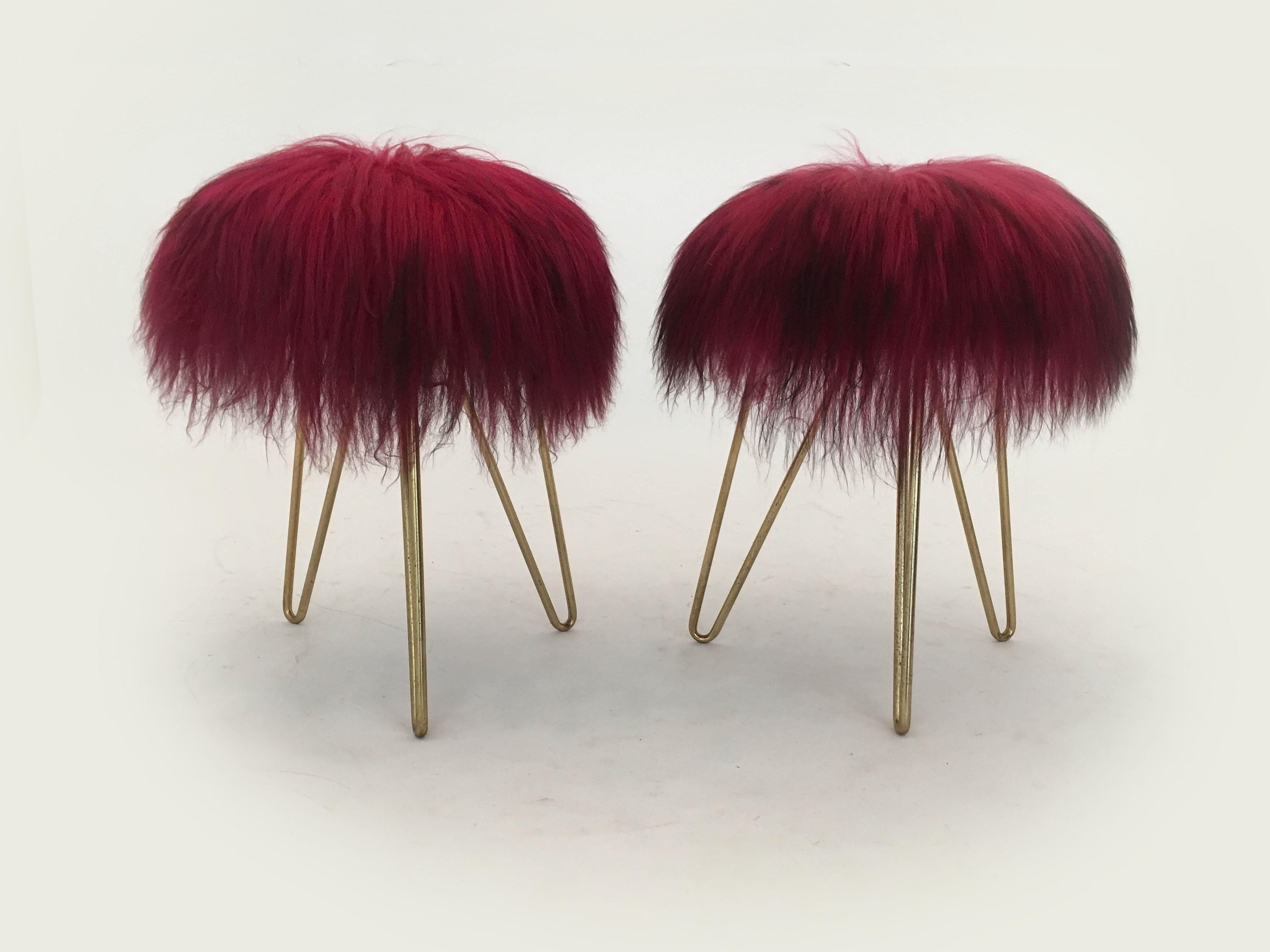 Sheep Fur Stools, France, 1950s For Sale 3