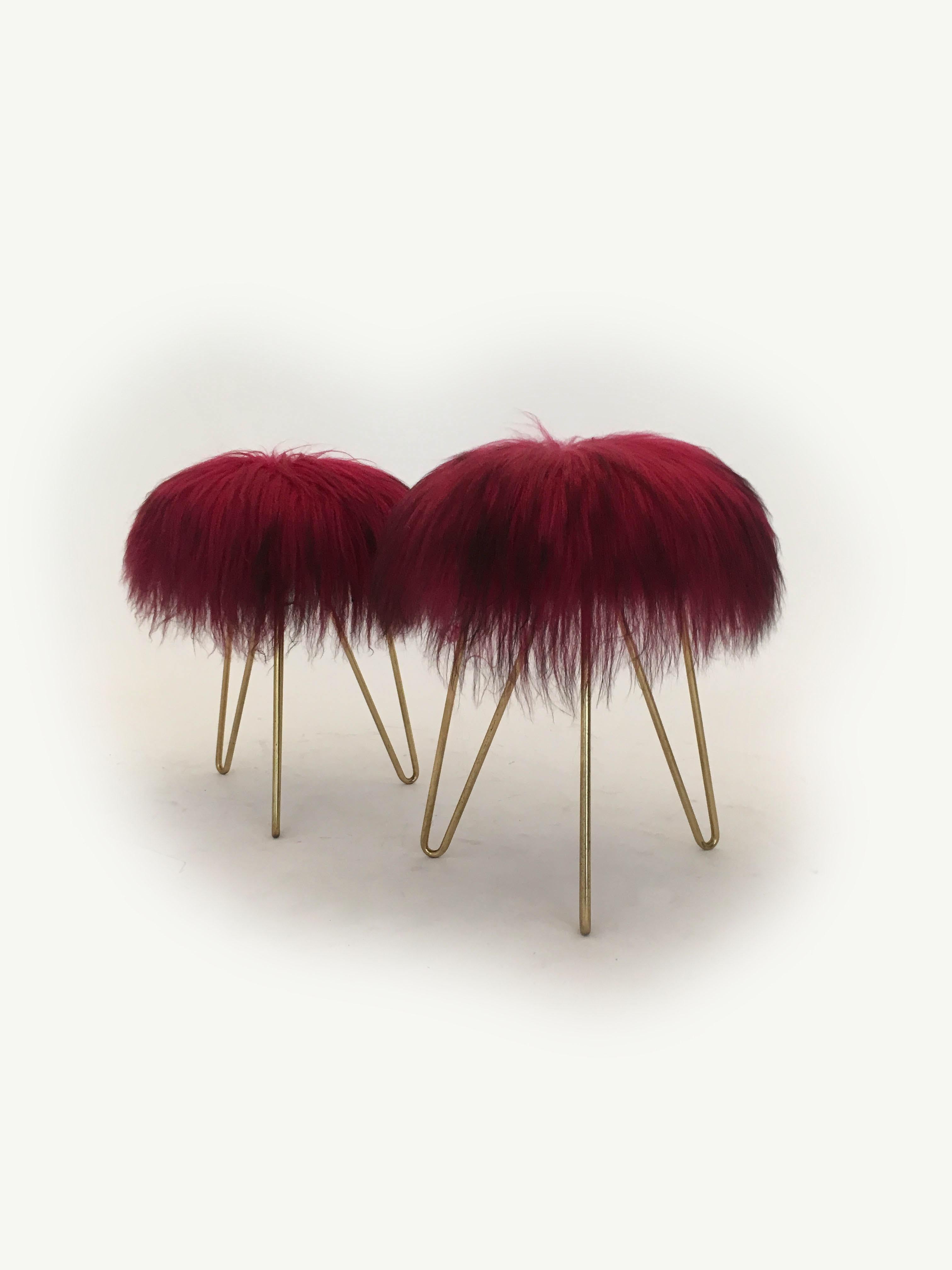 Sheep Fur Stools, France, 1950s For Sale 5