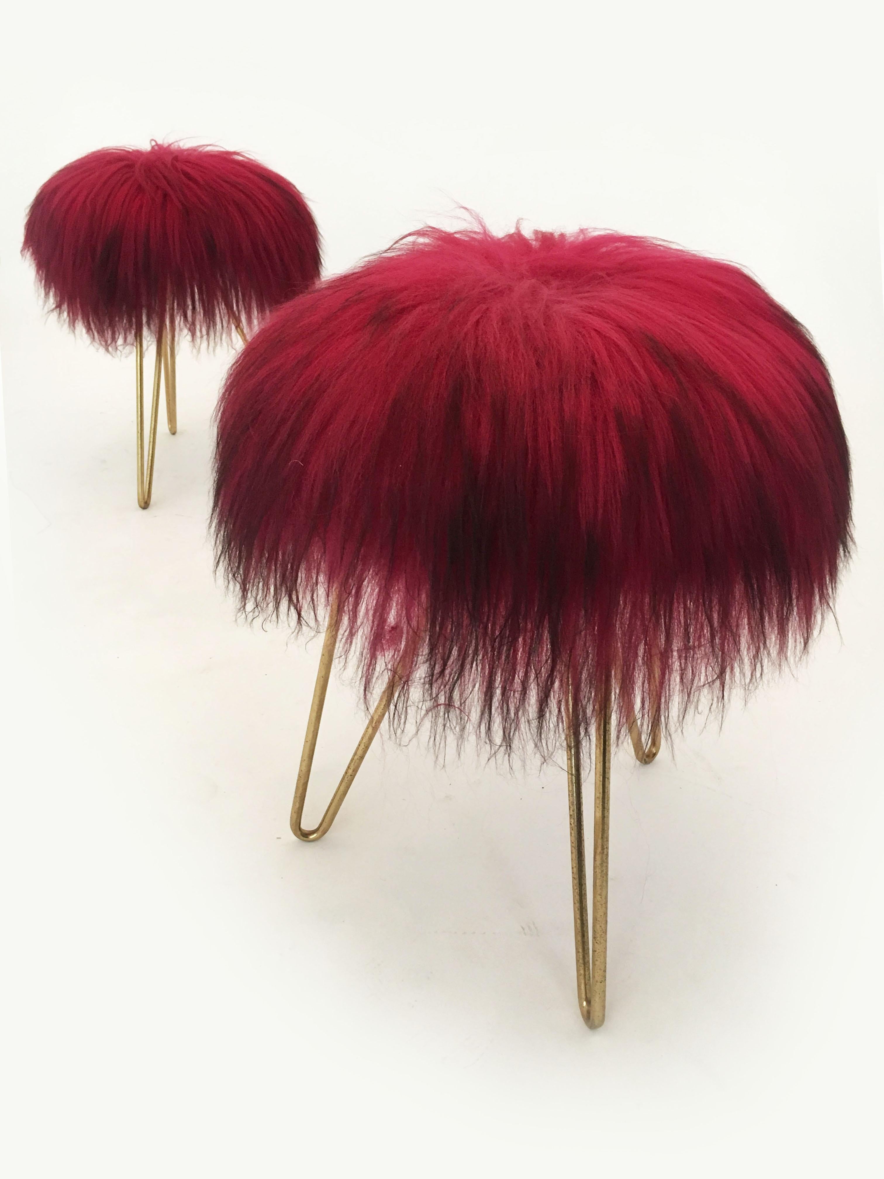 Sheep Fur Stools, France, 1950s For Sale 6