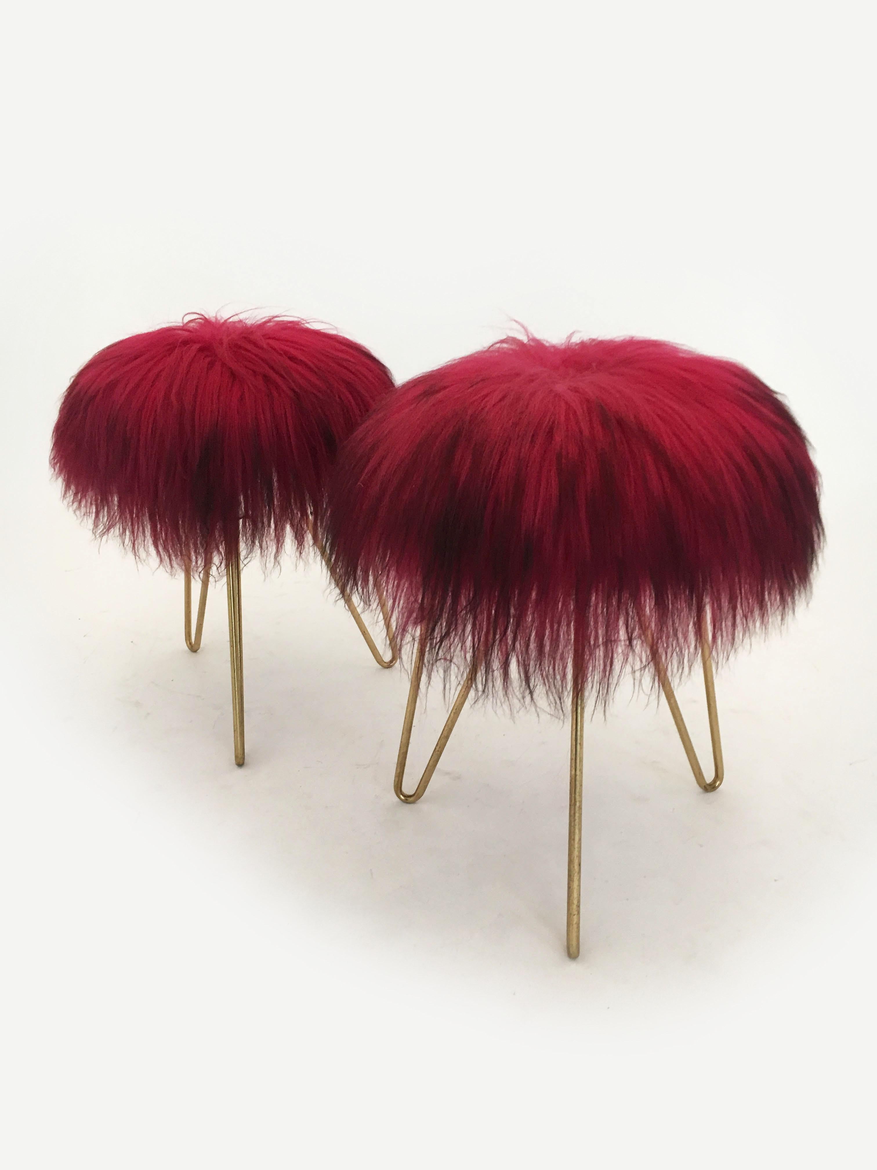 Mid-Century Modern Sheep Fur Stools, France, 1950s For Sale