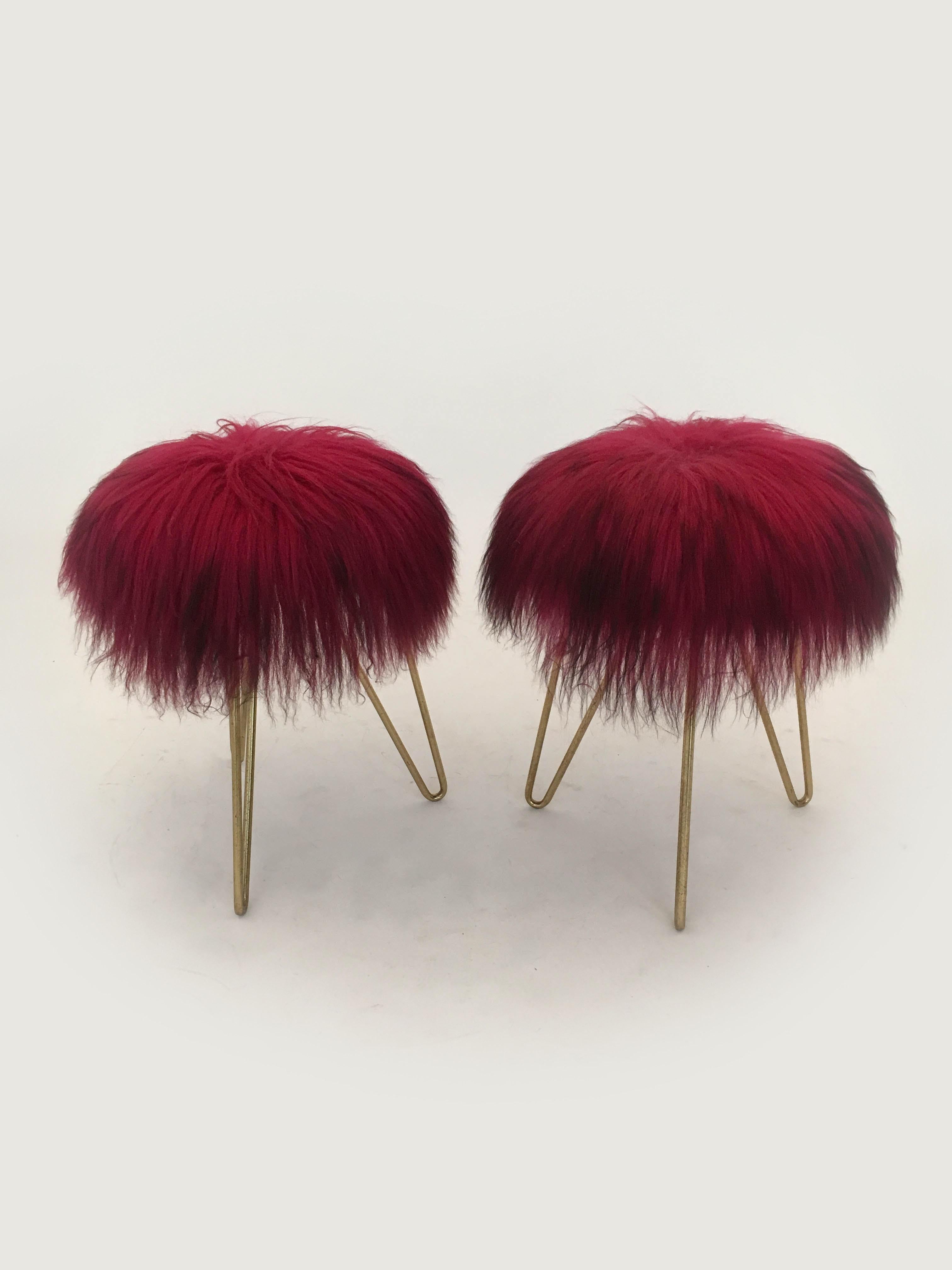French Sheep Fur Stools, France, 1950s For Sale