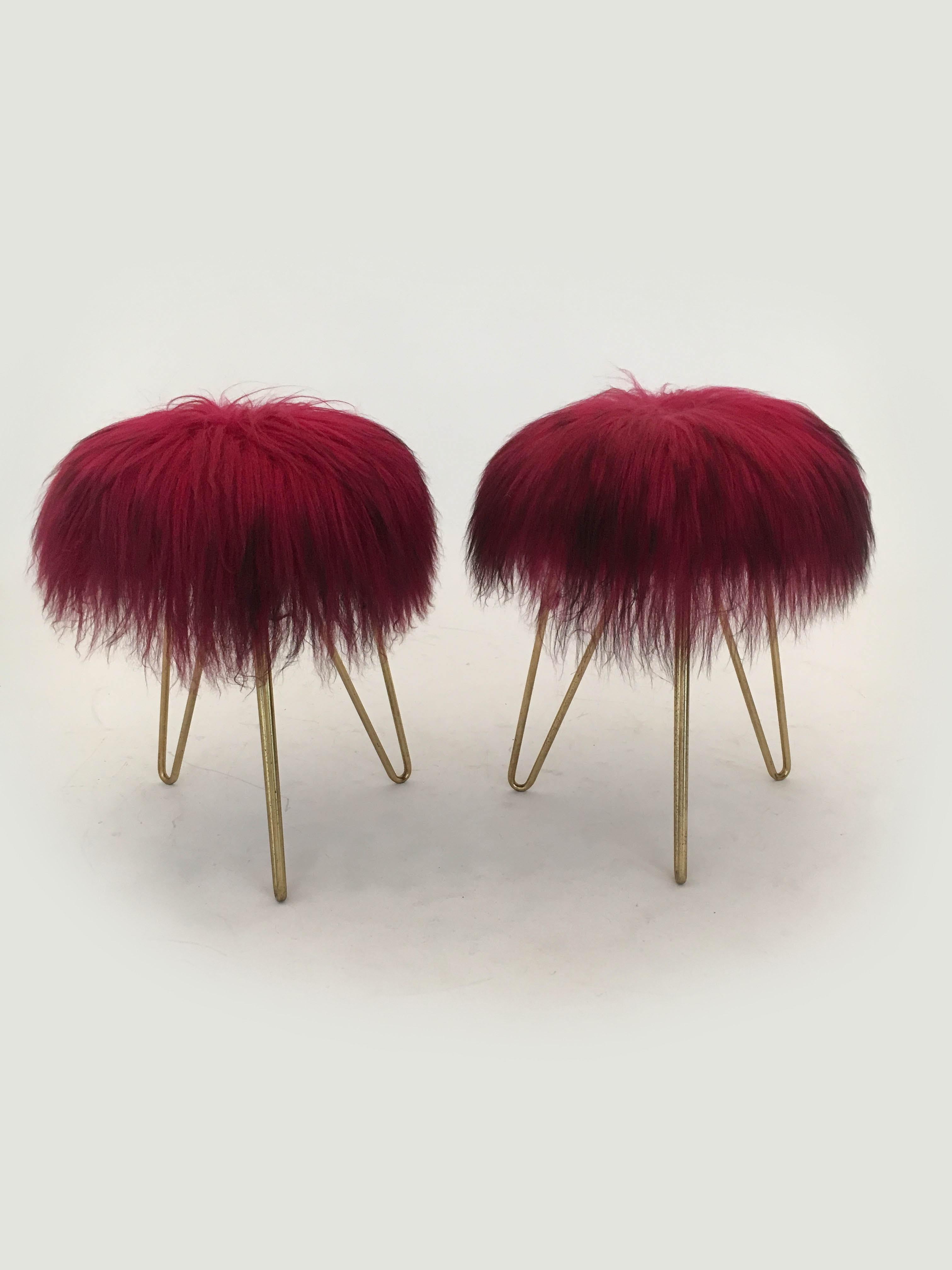 20th Century Sheep Fur Stools, France, 1950s For Sale