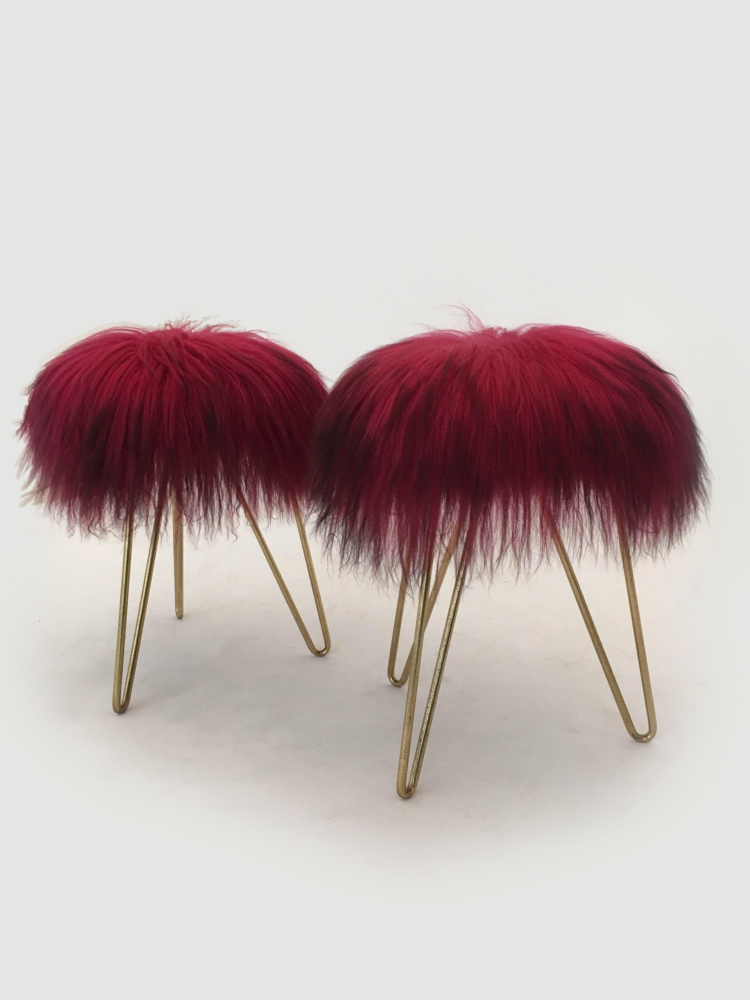 Sheep Fur Stools, France, 1950s For Sale 1